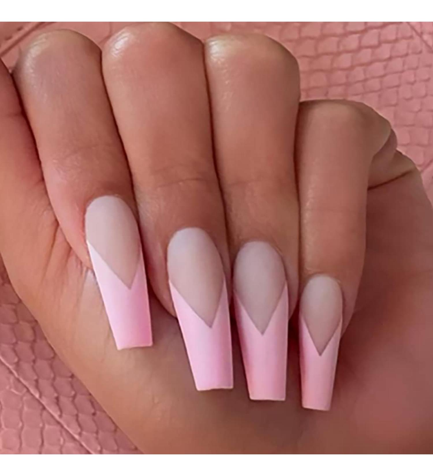 Brishow Coffin Artificial Nails - Pink Ballerina Acrylic Press-On Full Cover Nails (24pcs) for Women & Girls - Buy Online on GoSupps.com