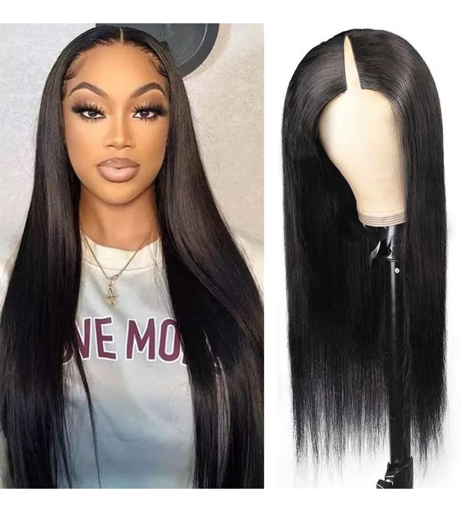 16 Inch V Part Straight Brazilian Human Hair Wig for Black Women - No Leave Out, No Sew in, No Glue - 150% Density, Natural Color - Upgrade U Part Wig - Buy Online on GoSupps.com