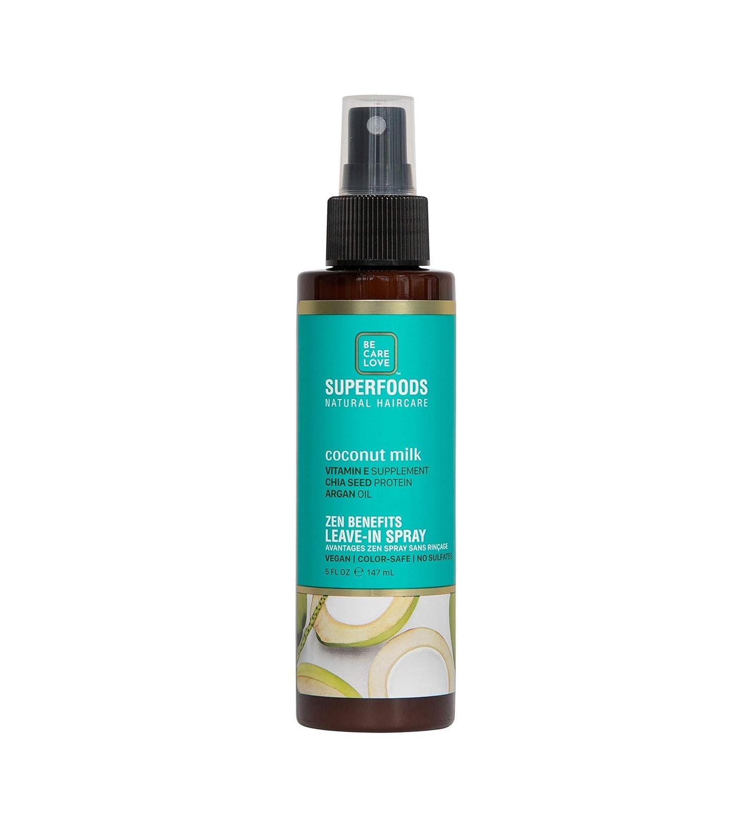 B e C a r e L o v e. Superfoods Coconut Milk Zen Benefits Leave In Spray - 147 ml | For Dry Frizzy Curly Wavy Hair | Free Of Silicones & Mineral Oil - Buy Online on GoSupps.com