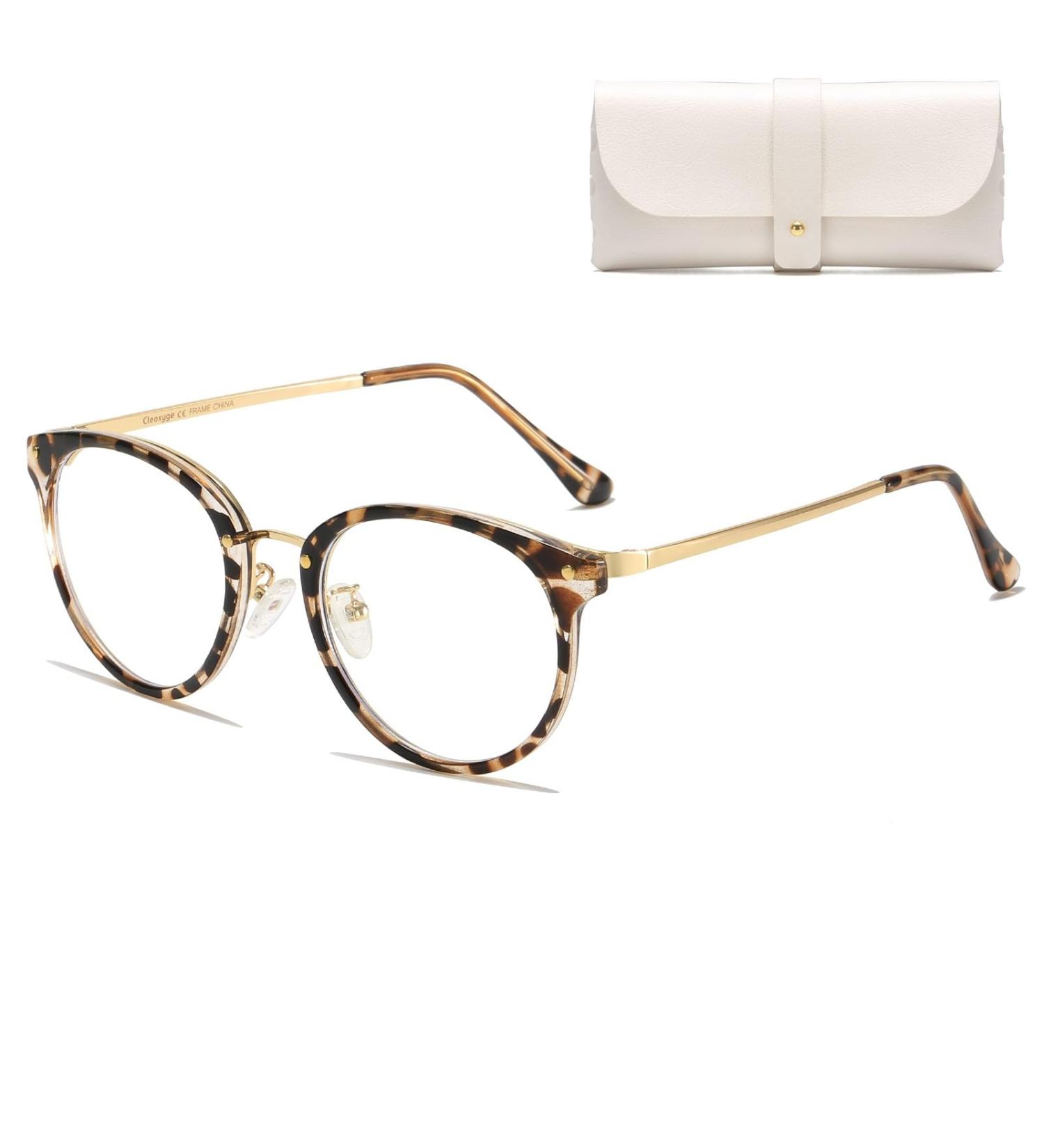 Cleoxyge Blue Light Filter Glasses for Men & Women - Stylish Metal Frame UV400 Protection Includes Case & Cleaning Cloth - C01 Leopard - Buy Online on GoSupps.com
