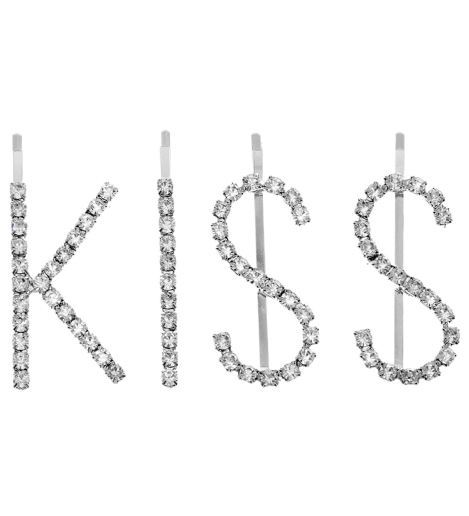 GAXIRE 1 Set kiss hairpin metal clip letter hair barrettes bling hair clips hair jewelry for women silver barrettes accessories for women crystal rhinestones child alloy - Buy Online on GoSupps.com