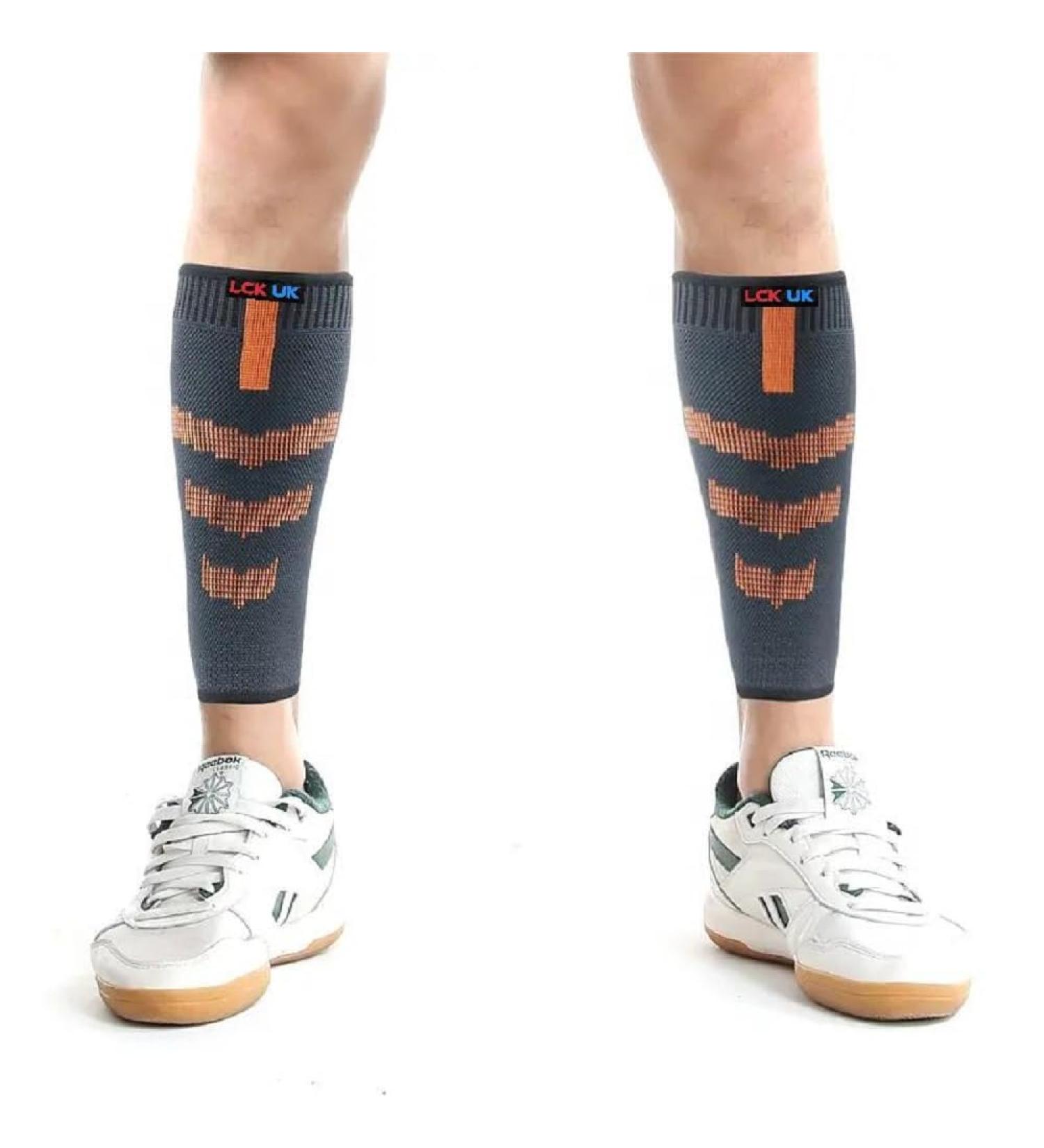 LCK UK Calf Support Compression Sleeves (Pair) | 20-30mmHg Shin Splints Brace for Women Men Running | Orange | Footless Leg Socks for Enhanced Performance and Recovery - Buy Online on GoSupps.com
