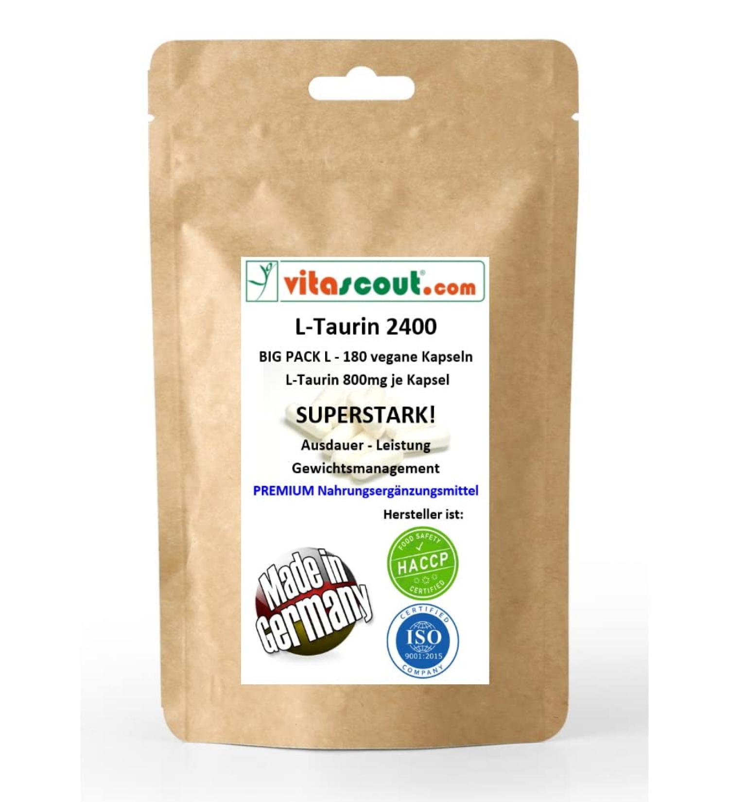 L-Taurine 2400 II - 180 Vegan Capsules (800mg) - High Dose No Magnesium Stearate - Made in Germany - Best on the Internet - International Shipping Available - Buy Online on GoSupps.com