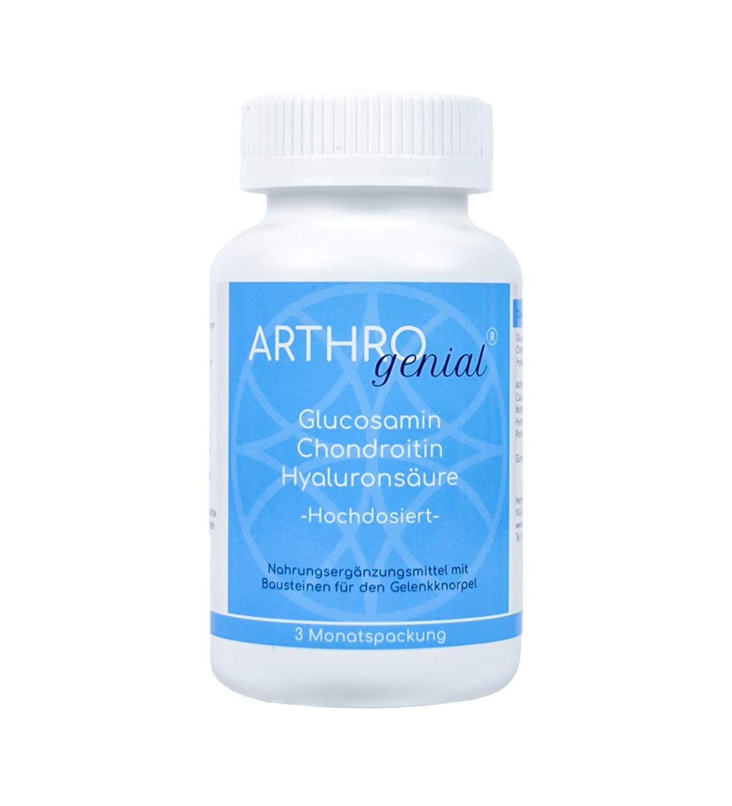 Buy ARTHRO genial - High Dose Glucosamine Chondroitin Hyaluronic Acid (180 Tablets 1500 mg) Without Magnesium Stearate - Premium Joint Support Supplement - International Shipping Available - Buy Online on GoSupps.com