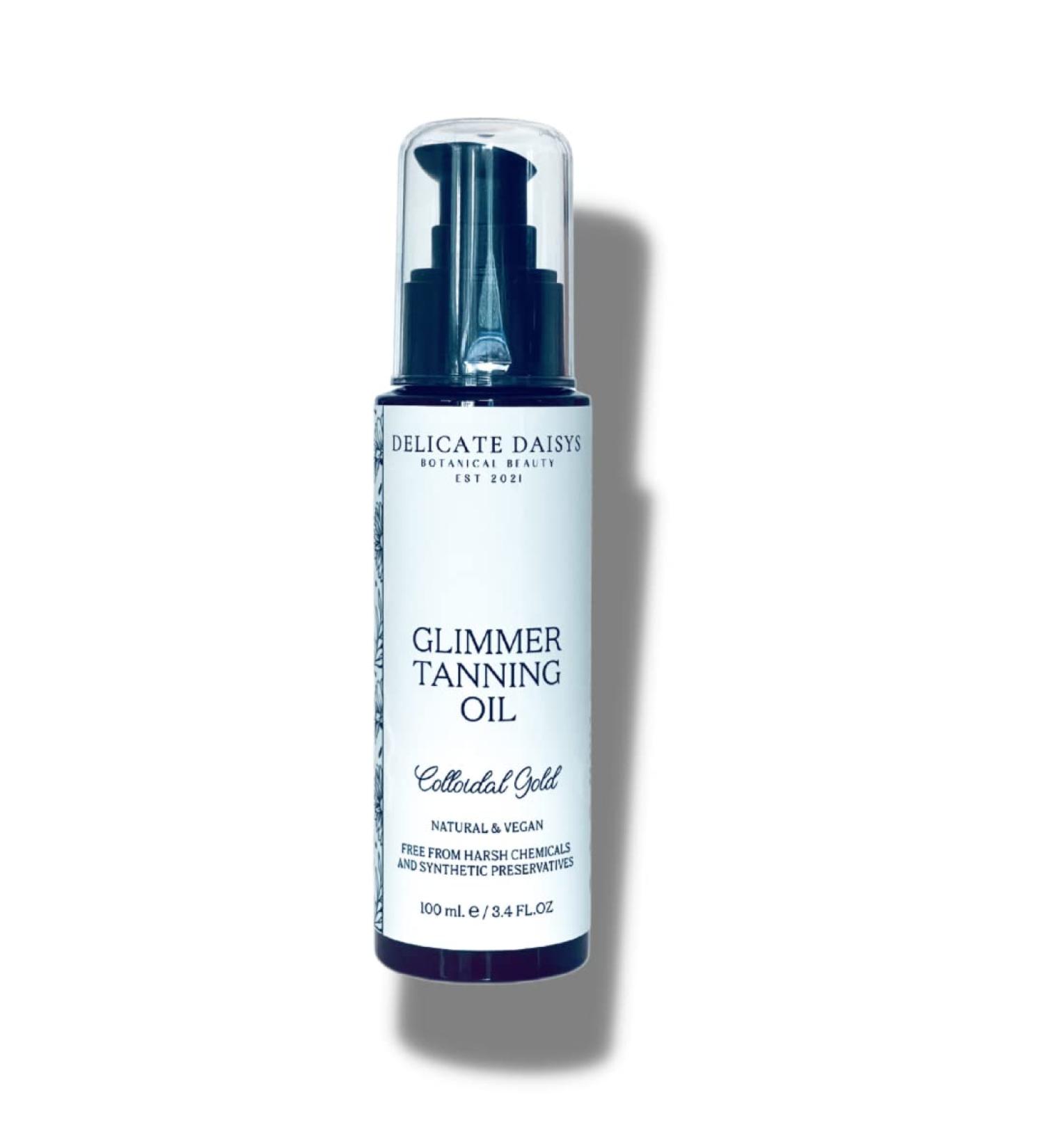Colloidal Gold Infused Glimmer Tanning Body Oil 3.4 fl oz | Natural Organic - Vegan & Cruelty-Free - Buy Online on GoSupps.com