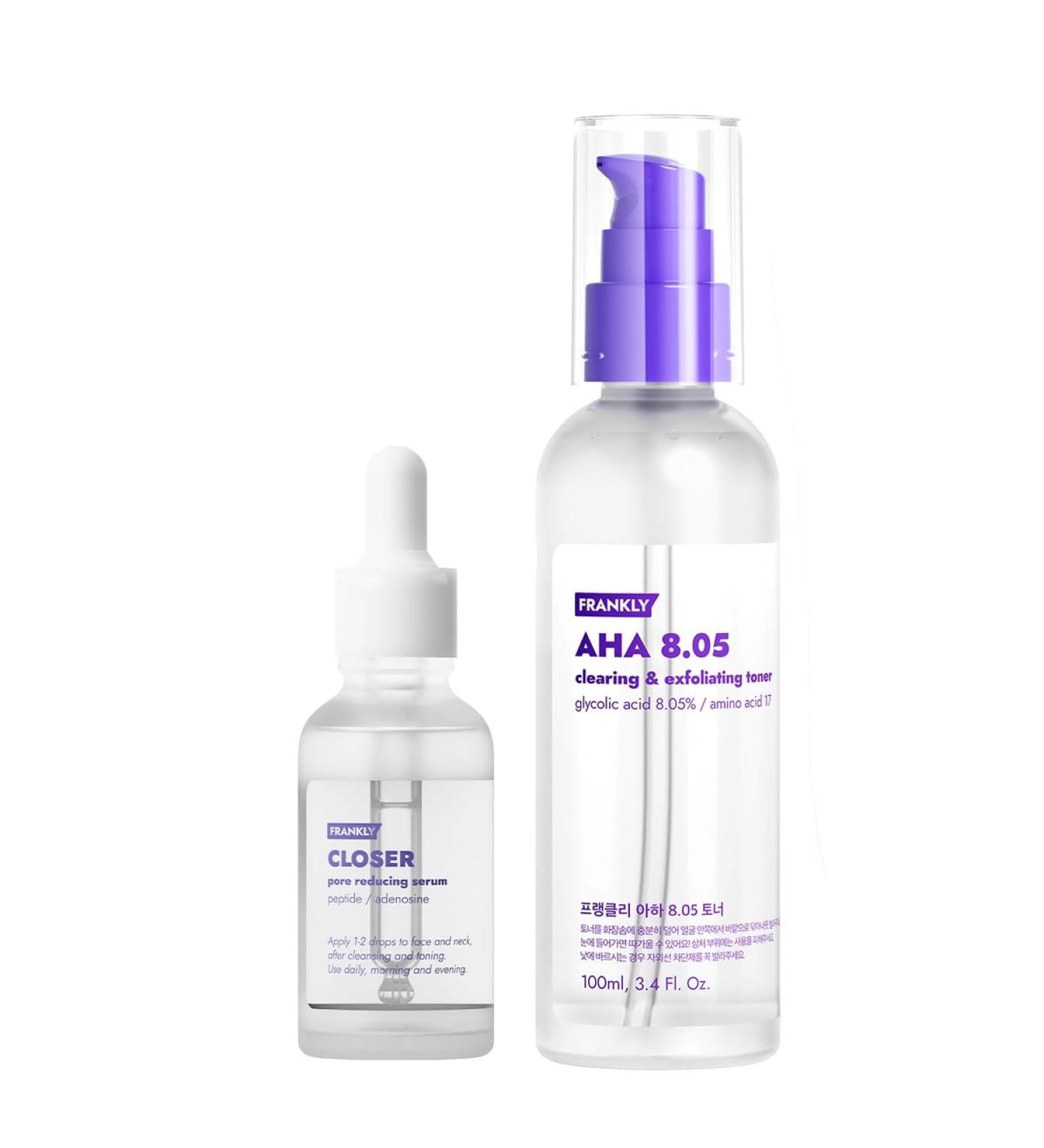 FRANKLY Pore-Perfecting Duo: Closer Serum & AHA 8.05 Toner | Christmas Gifts | Pore Minimizer Anti-Aging Glycolic Acid & Peptide Formula | Smooth Texture & Radiance | Korean Skincare Set - Buy Online on GoSupps.com