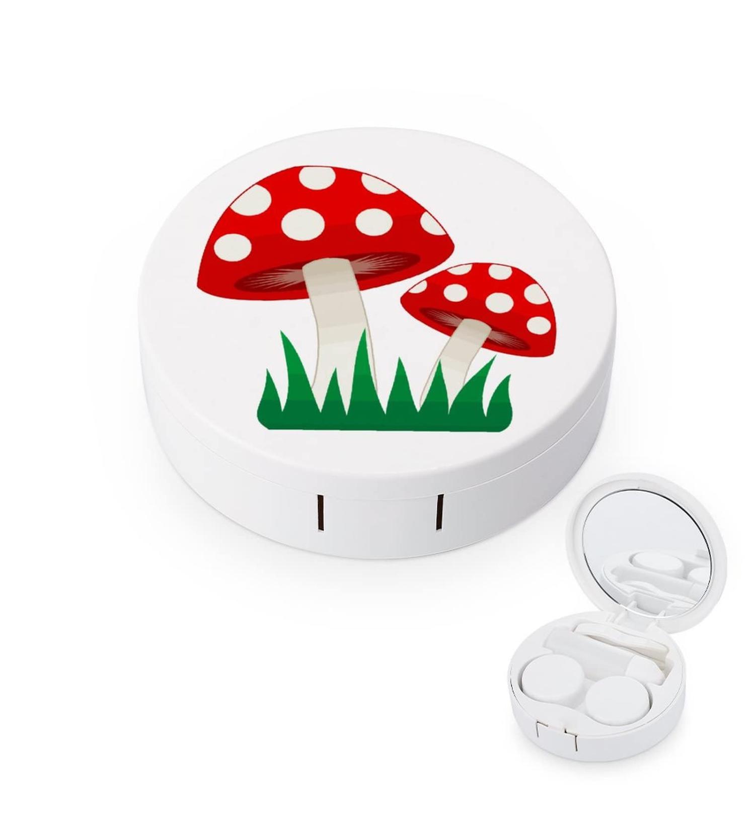 Red Mushroom Round Case for Contact Lens Kit - Stylish Storage Box with Mirror - International Shipping Available - Buy Online on GoSupps.com