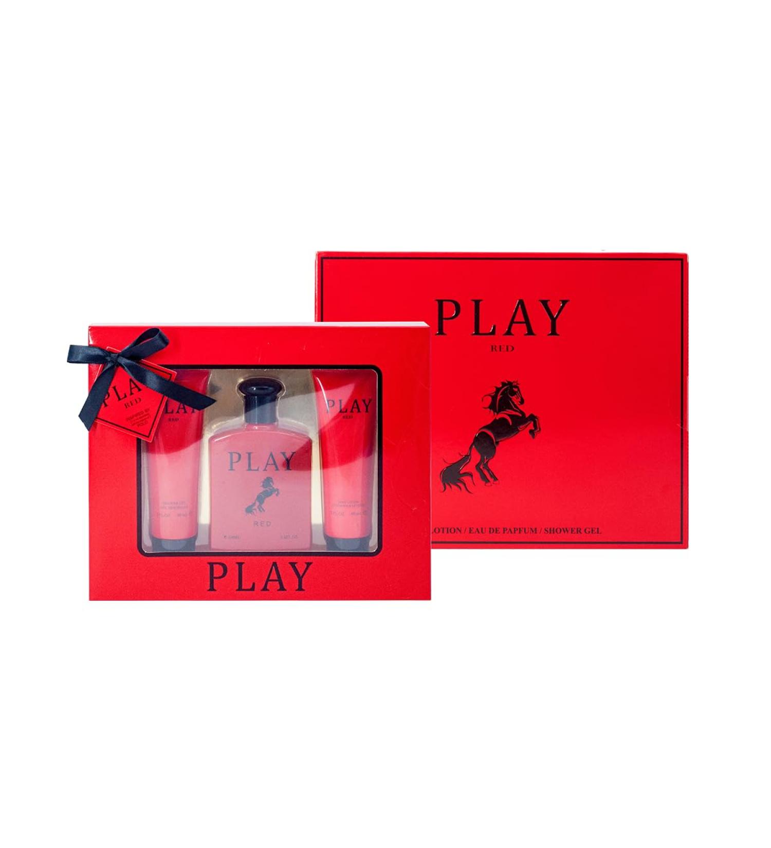 Play Red Cologne Gifts Sets for Men Eau De Toilette (3.4 fl oz) Body Lotion (3.0 fl oz) Shower Gel (3.0 fl oz) Our Impression of Pool red (Pack of 3)