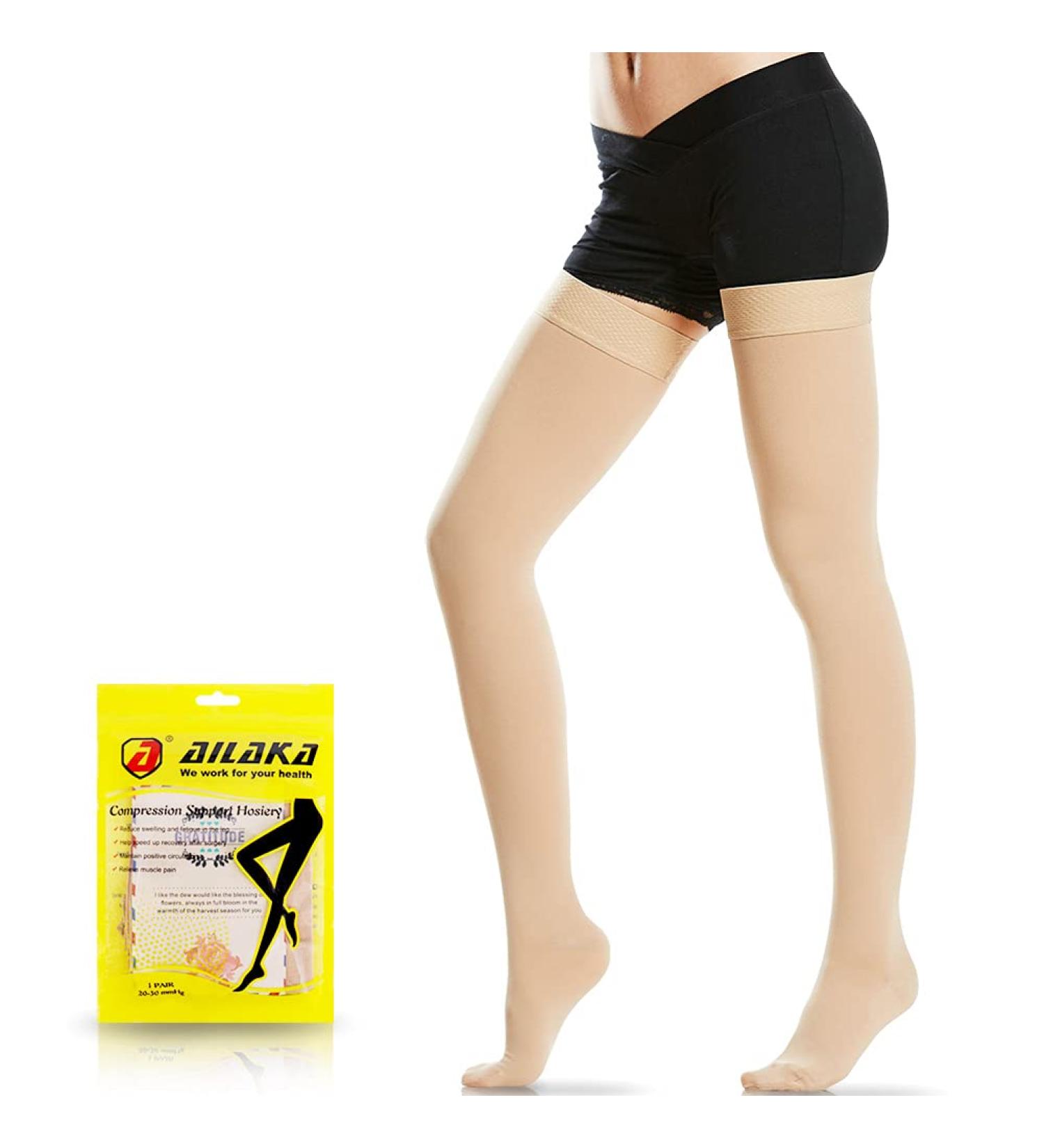 Ailaka Thigh High 20-30 mmHg Compression Stockings - Small, Beige - for Varicose Veins, Edema, Leg Pain, Swollen Feet - Men & Women - 1 Pair - Buy Online on GoSupps.com