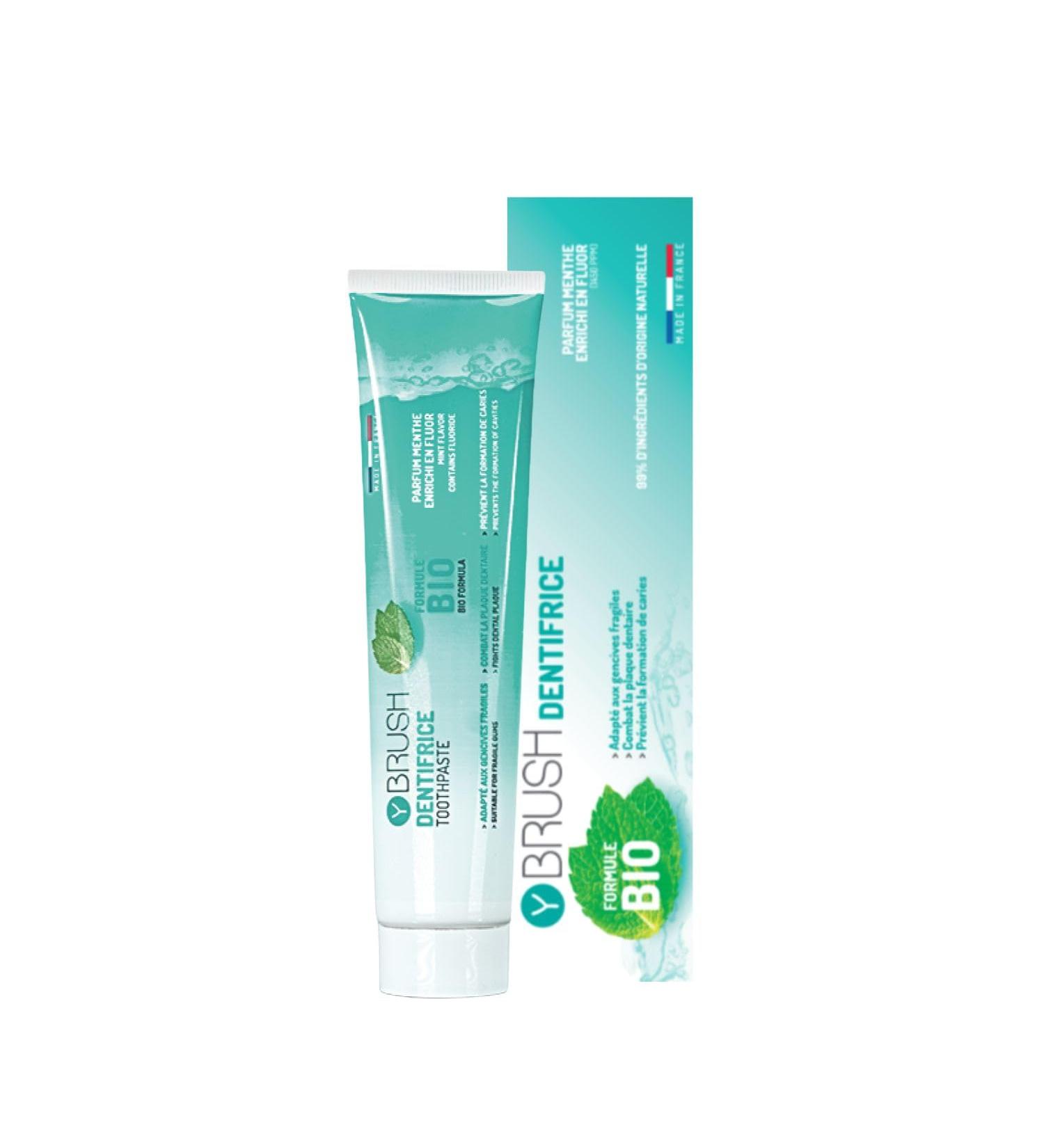 Y-Brush - Organic Tube Toothpaste - Made in France - Mint Flavor - 99% Natural - Fluoride - Anti Caries - For Sensitive Gums - Buy Online on GoSupps.com