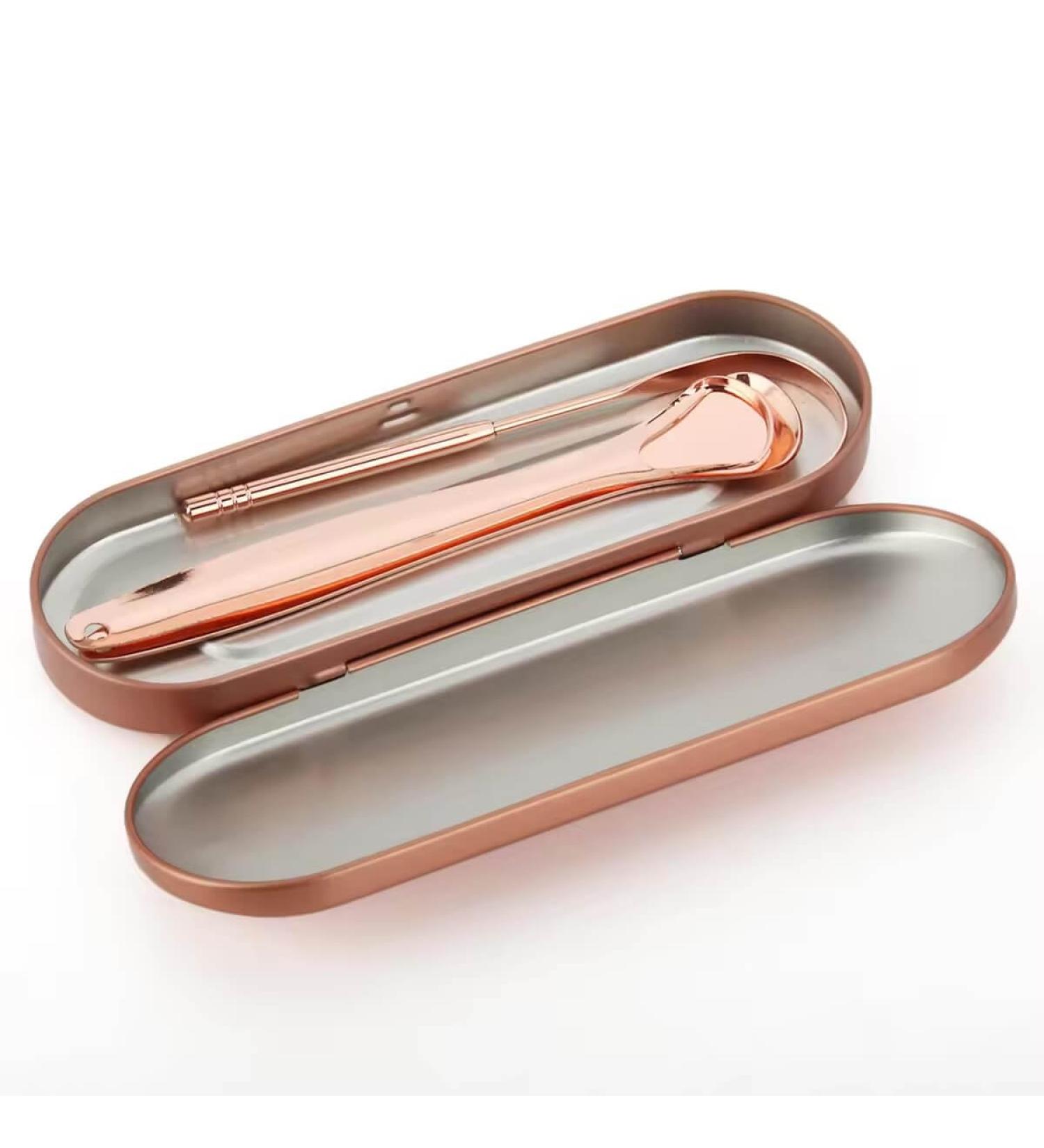 LaserGlow Rose Gold Tongue Scraper Set - Eliminate Bad Breath & Enhance Oral Health | 3-Piece Kit for a Fresher Smile - Buy Online on GoSupps.com