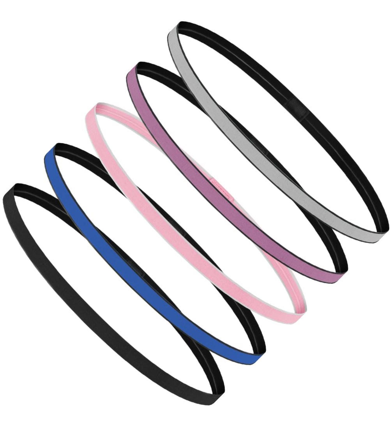 URAQT Sports Headband 5Pcs - Non-Slip Elastic Yoga Headbands for Women - Sweat Headbands for Workout - Multiple Colors - Thin Hairbands for Athletic Activities - Buy Online on GoSupps.com