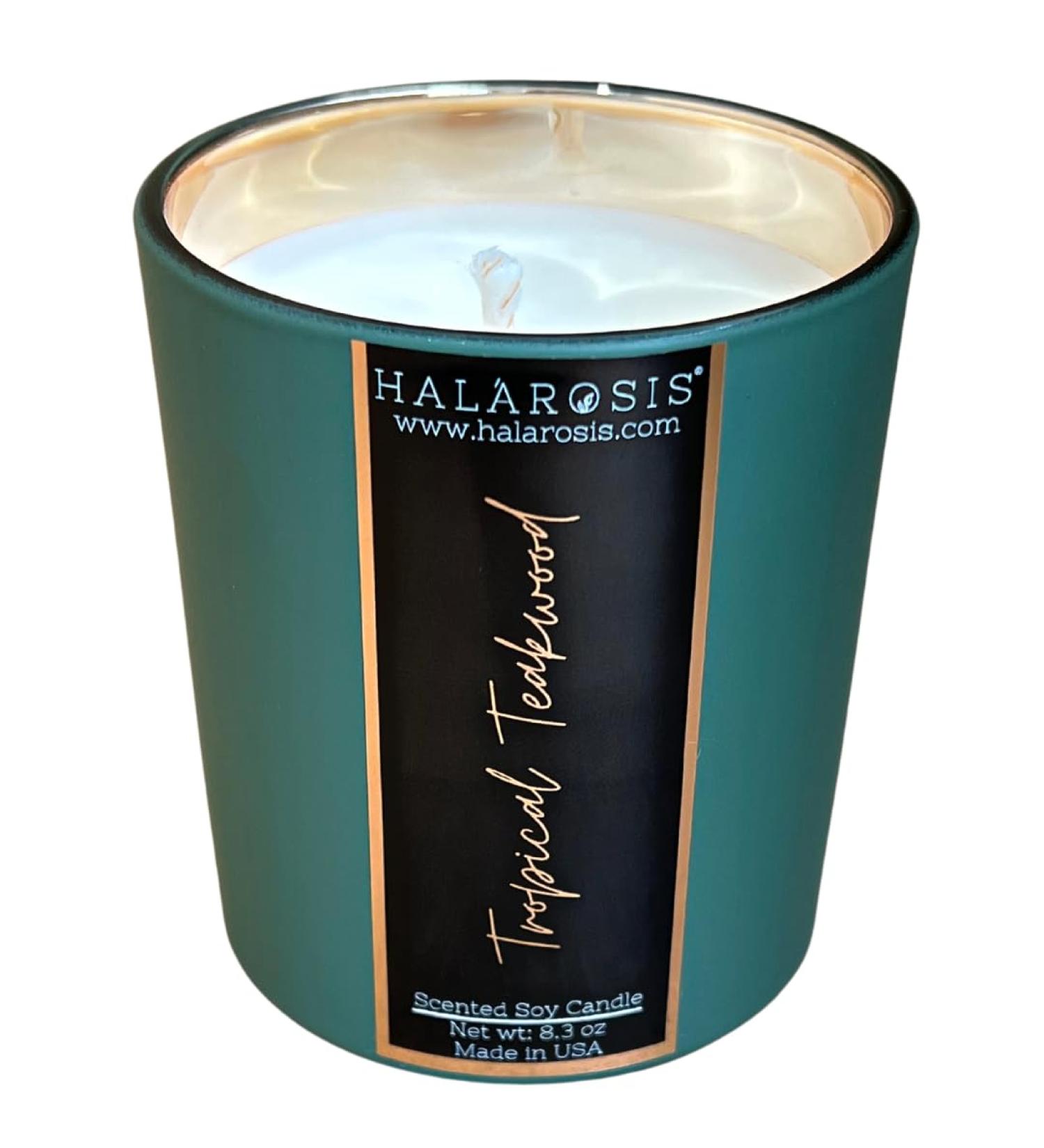 Halarosis Metallic Collection Tropical Teakwood Scented Candle - 8.3oz Soy Wax - Eco-Friendly Plantable Dust Cover - Room-Filling Fragrance & 40 Hour Burn Time - Buy Online on GoSupps.com