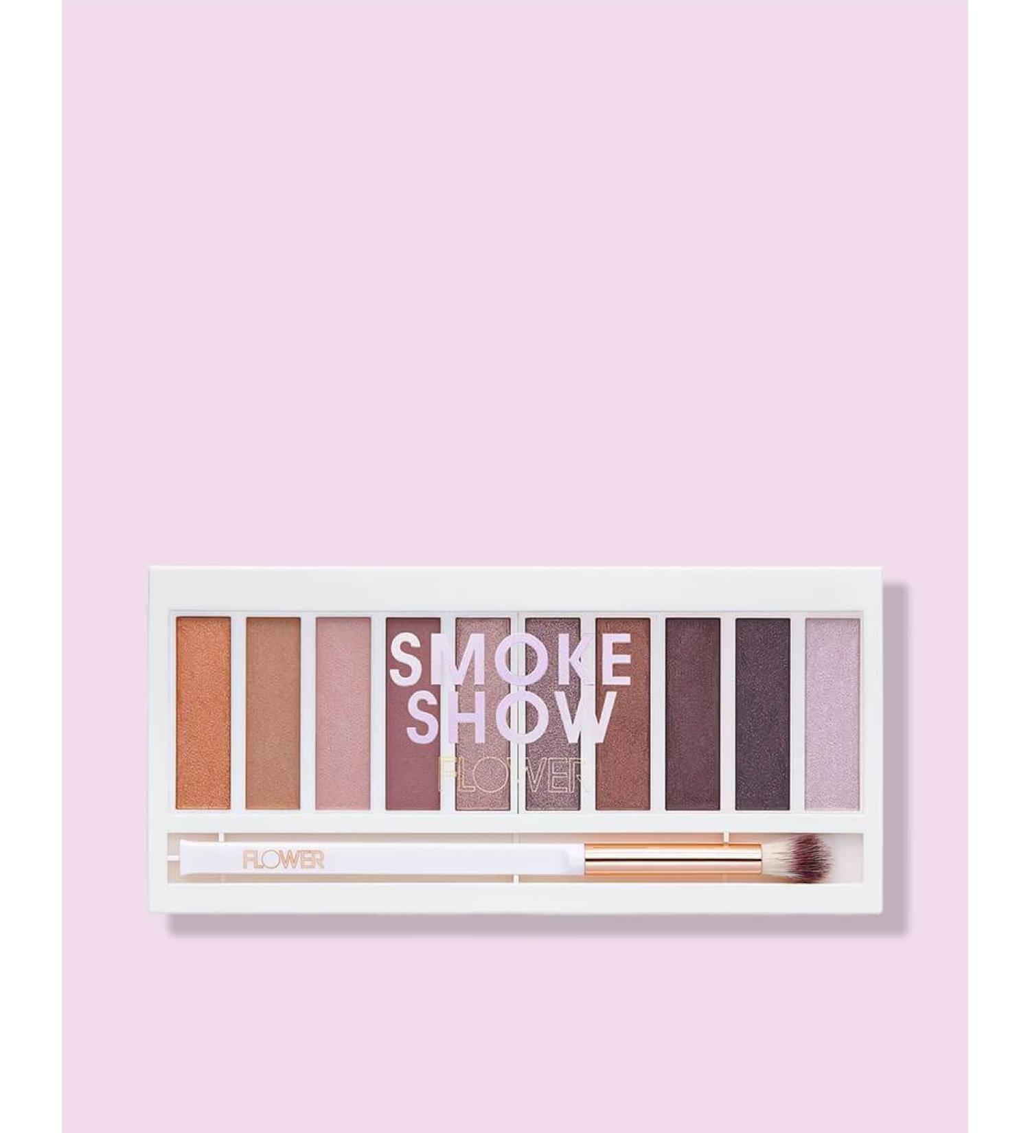FLOWER BEAUTY Shimmer & Shade Eyeshadow Palette | 10 Mix-and-Match Matte & Shimmery Shades | Eye Makeup with Brush Included | Cruelty Free (Smoke Show)