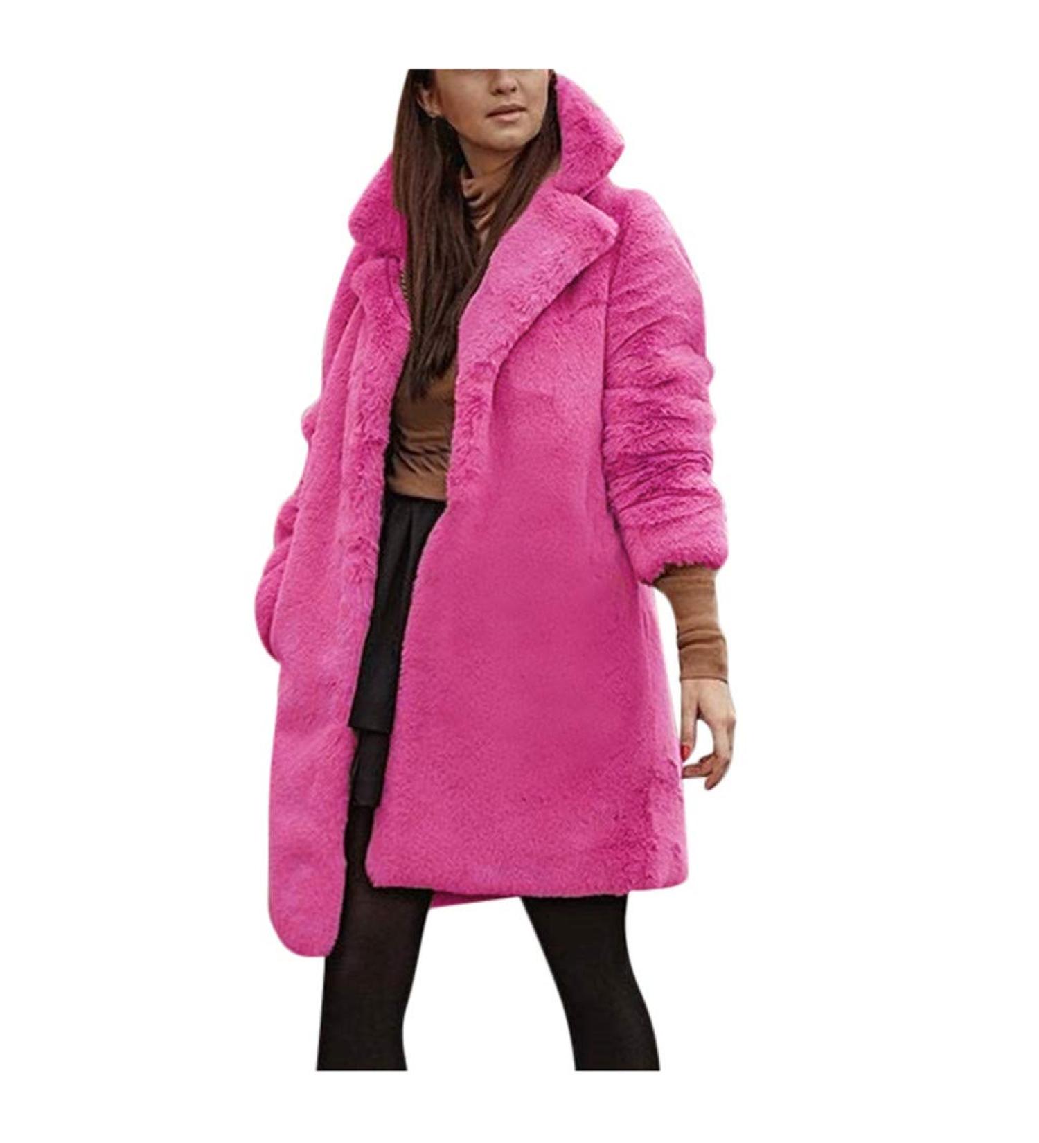 Shop Hanxiulin Women's Plush Fleece Jacket - Oversized Warm Hoodie Long Winter Coat 3XL Pink - Cozy Outerwear for Cold Weather - Buy Online on GoSupps.com