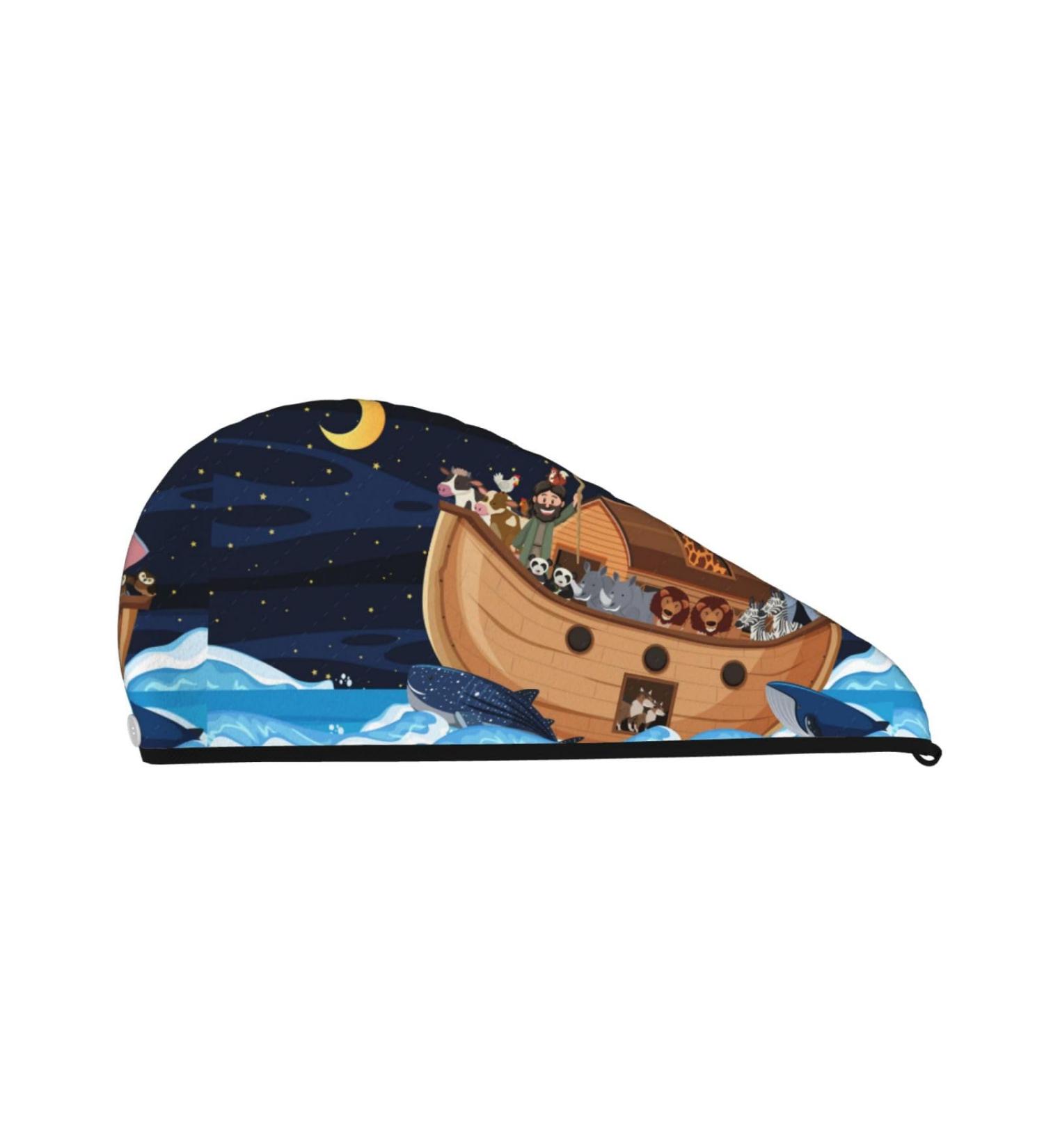 Ultra Plush Microfiber Hair Towel Wrap - Ultra Absorbent Turban for Curly Long & Thick Hair | Noah's Ark Ocean Scene - Buy Online on GoSupps.com