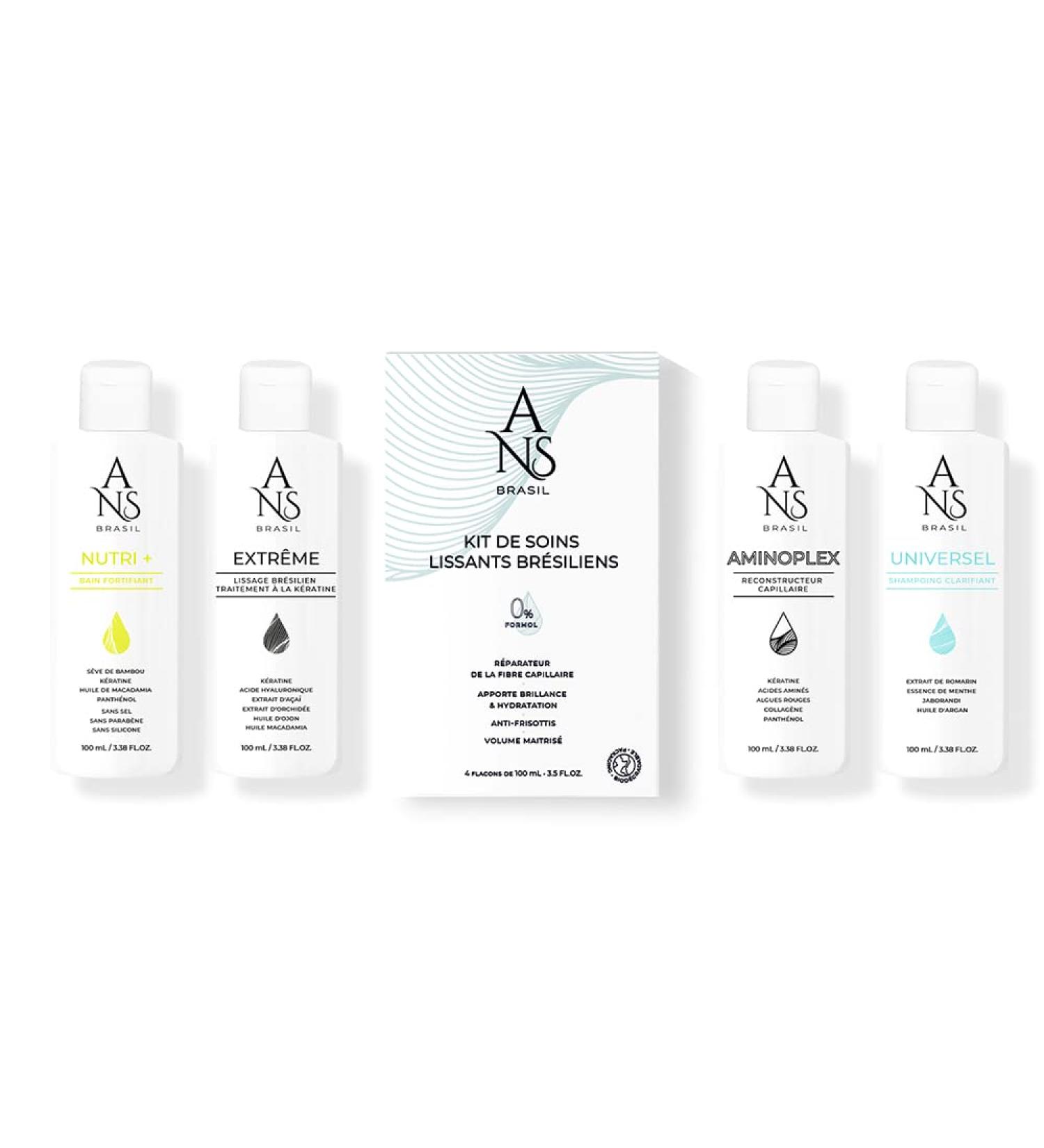 ANS Brasil Vegan SMOOTHING CARE KIT - Tailor-made hair care. Defined curls, Botelixir, Brazilian straightening. All hair types, frizzy hair. Shiny hair, anti-frizz 4X100ml