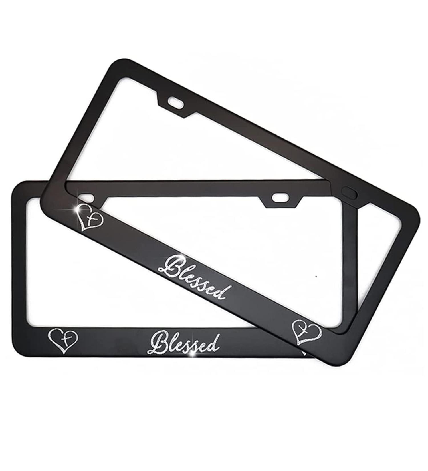 CHLSD Bling Blessed Cross & Heart Christian License Plate Frame - 2 Pack, Black Metal - Buy Online on GoSupps.com