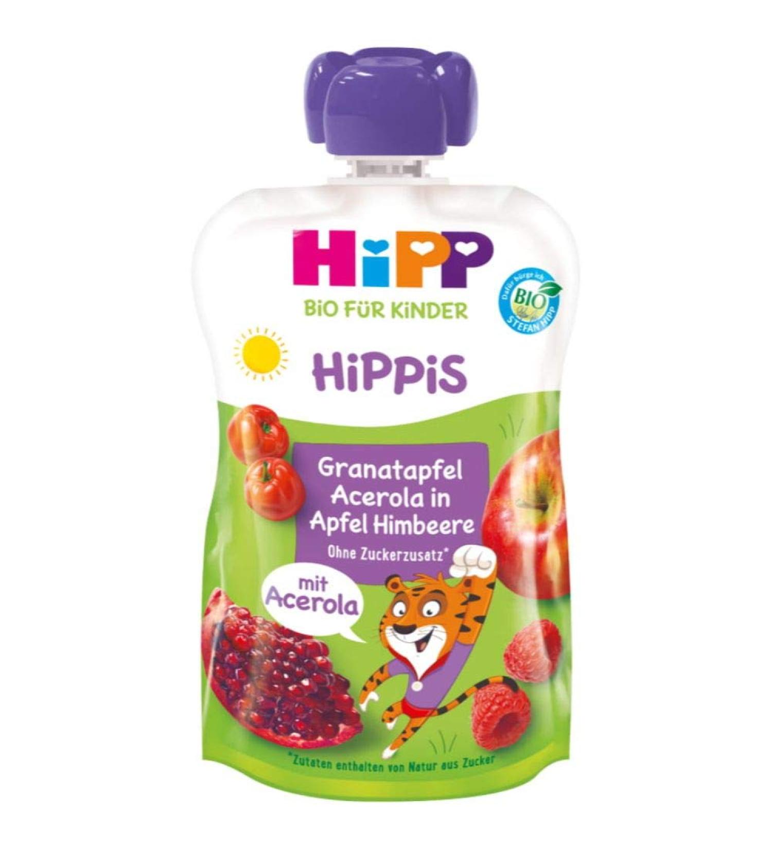 Hipp Super-Hippis Organic Squeezing Bag | Pomegranate Acerola & Apple Raspberry - 100% Organic No Added Sugar 6 x 100g Pack - Buy Online on GoSupps.com