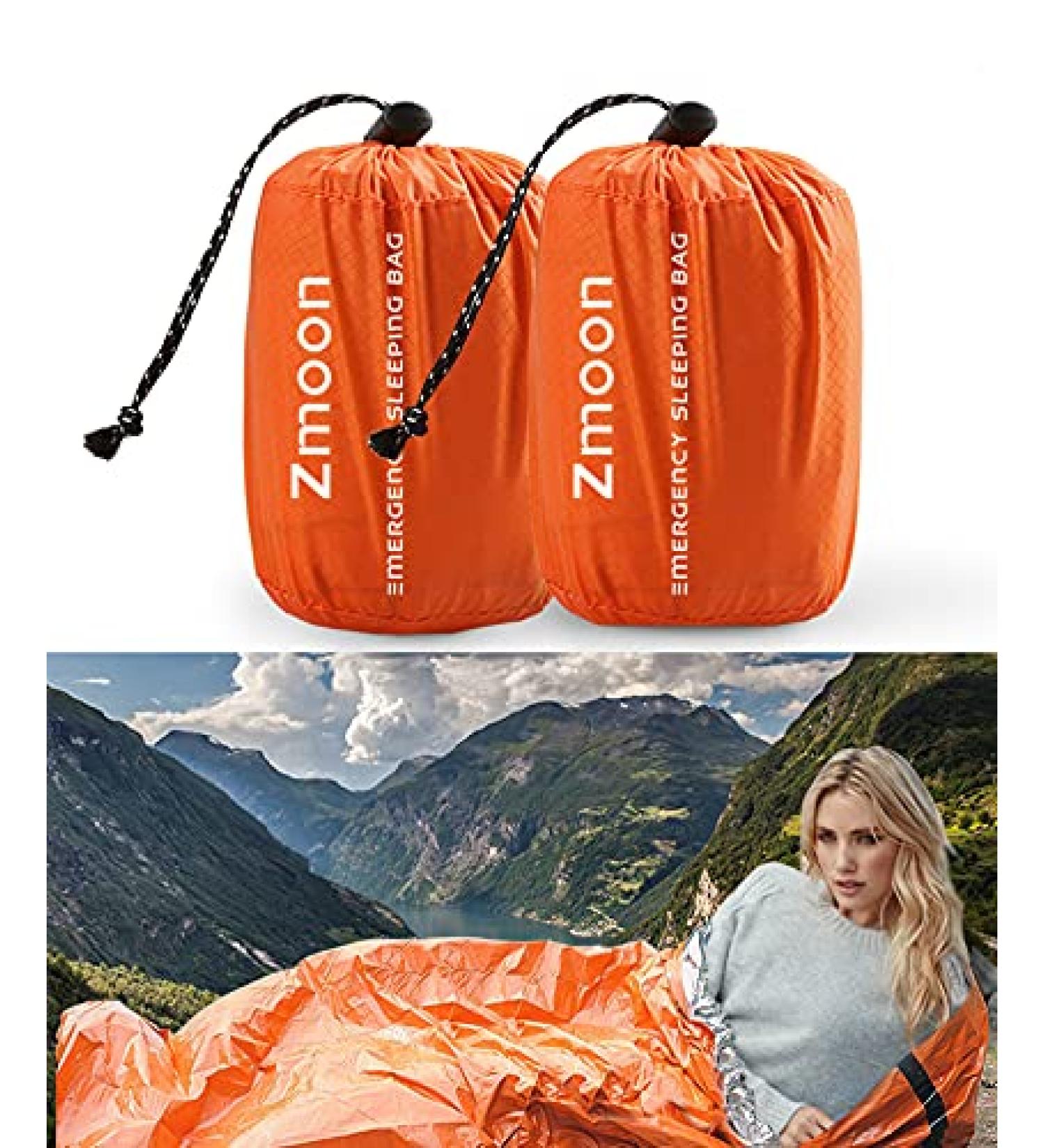 Zmoon Emergency Sleeping Bag 2 Pack - Lightweight Thermal Bivy Sack for Camping & Outdoor Activities - Darkorange - Buy Online on GoSupps.com