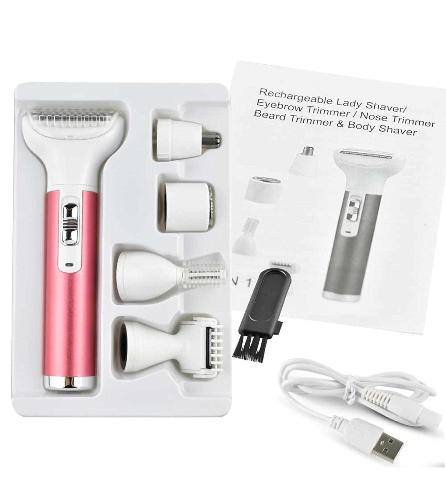 5 in 1 Women's Electric Razor - Portable Pink Hair Remover for Face Body Bikini Nose & Legs - Painless ABS Facial Hair Removal - Buy Online on GoSupps.com
