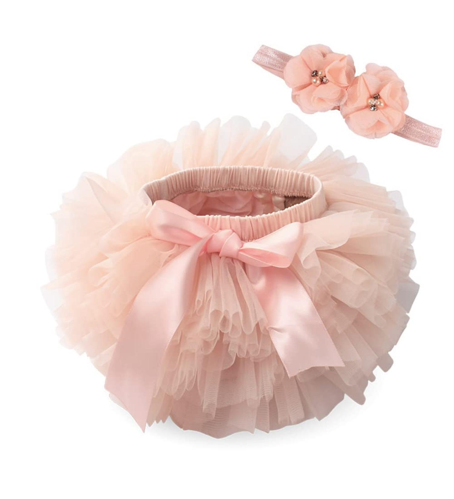Petal Peach Newborn Baby Girl Tutu Bloomers Skirt Headband Set | Ruffle Pettiskirt for 0-2 Years | Photo Props Set - Buy Online on GoSupps.com