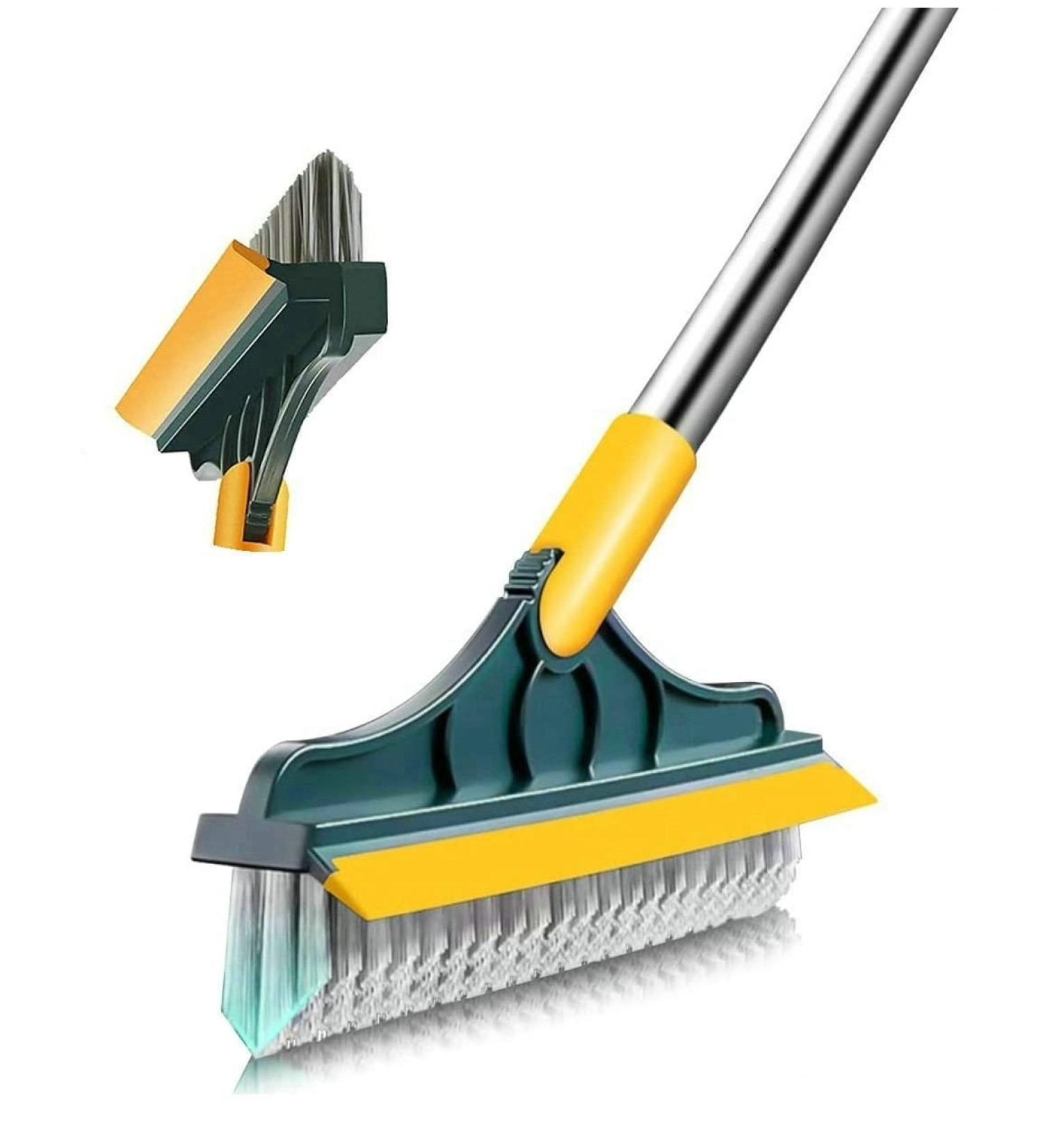 2 in 1 Floor Brush Scrubber with Long Handle Grout Brush Scrape Stiff Bristle Cleaning Scrub Brush with Squeegee 120 Rotating Tile Brush for Cleaning Bathroom Glass Patio Kitchen -Green - Buy Online on GoSupps.com