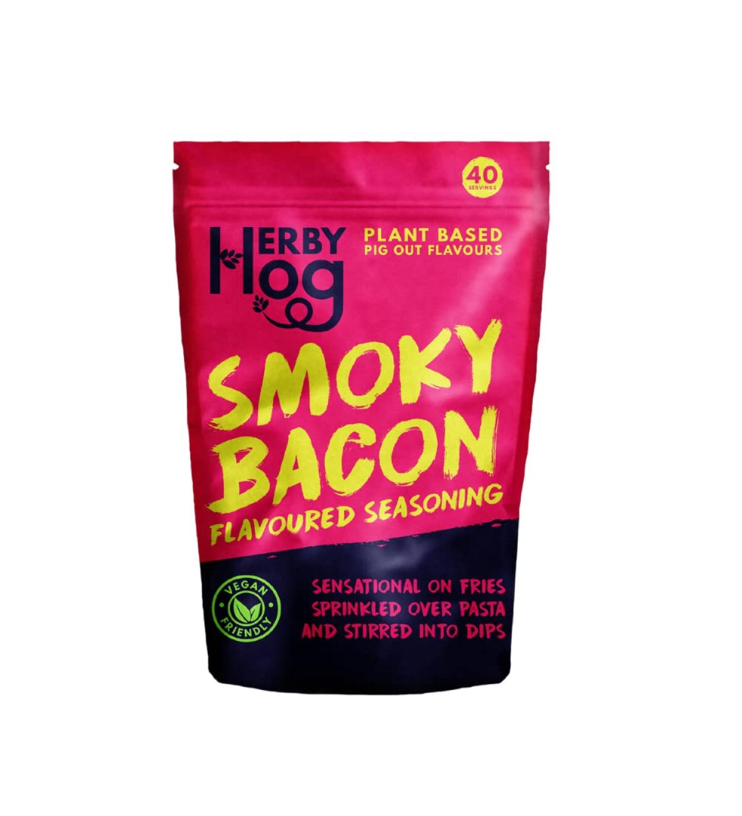 Bacon Seasoning - Smoky - 200g - Plant Based Vegan Friendly - 40 Servings - Resealable Packet - Made in the UK by Herby Hog - Buy Online on GoSupps.com