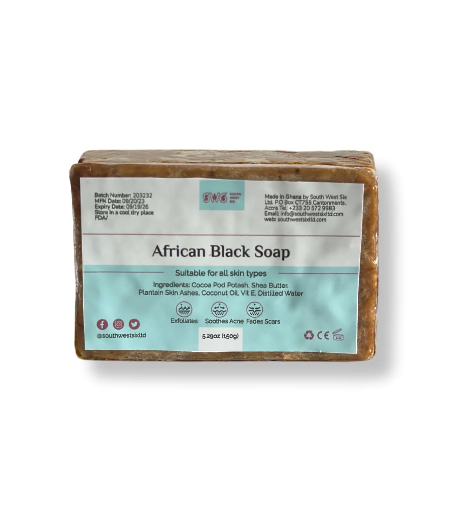 SW6 Authentic African Black Soap Bar | Organic Raw Soap with Shea Butter | Gentle Cleansing (5.29oz) | International Shipping Available - Buy Online on GoSupps.com