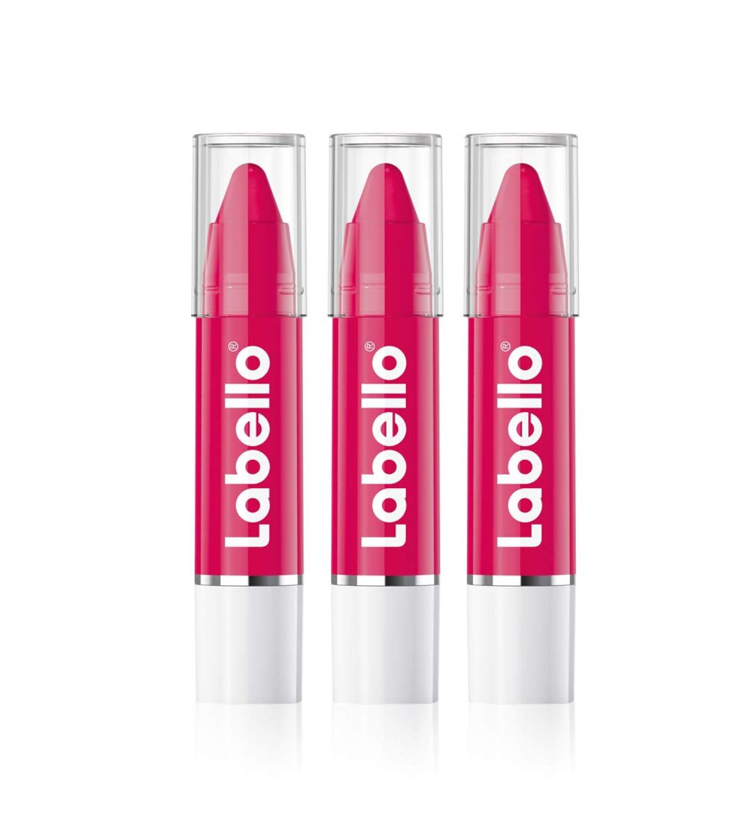 Nivea Labello Lips2Kß Color Lip Balm in 3pack 3 x 3 g lip care with intense color lipstick with real Labello care hot pink - Buy Online on GoSupps.com