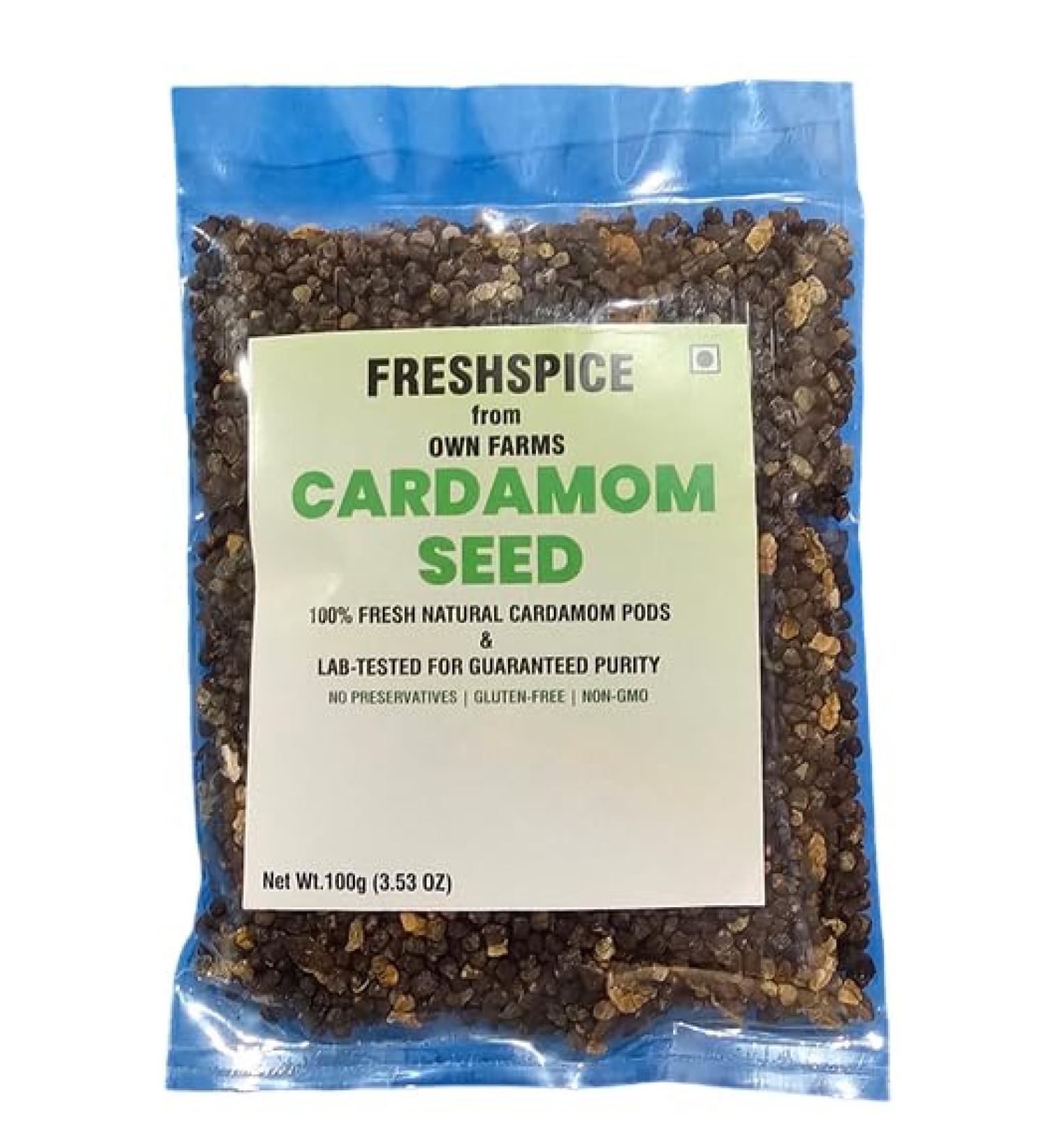 FreshSpice Green Cardamom seed (100g / 3.53 oz) | Harvested directly from farms and lab tested for purity - Buy Online on GoSupps.com