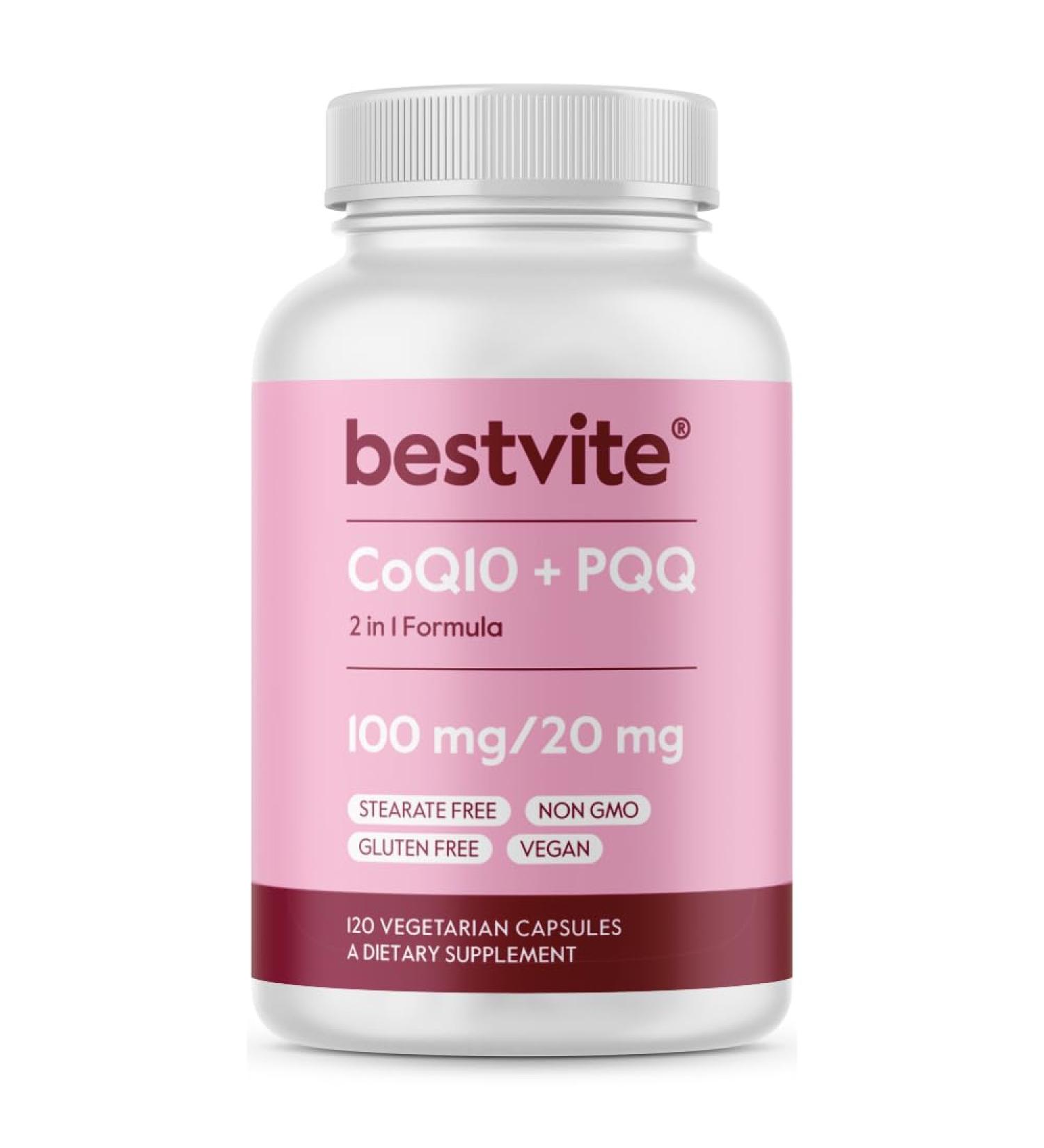 BESTVITE CoQ10 100mg with PQQ 20mg - Vegan Non-GMO Gluten-Free - 120 Veggie Caps for Optimal Health - Buy Online on GoSupps.com