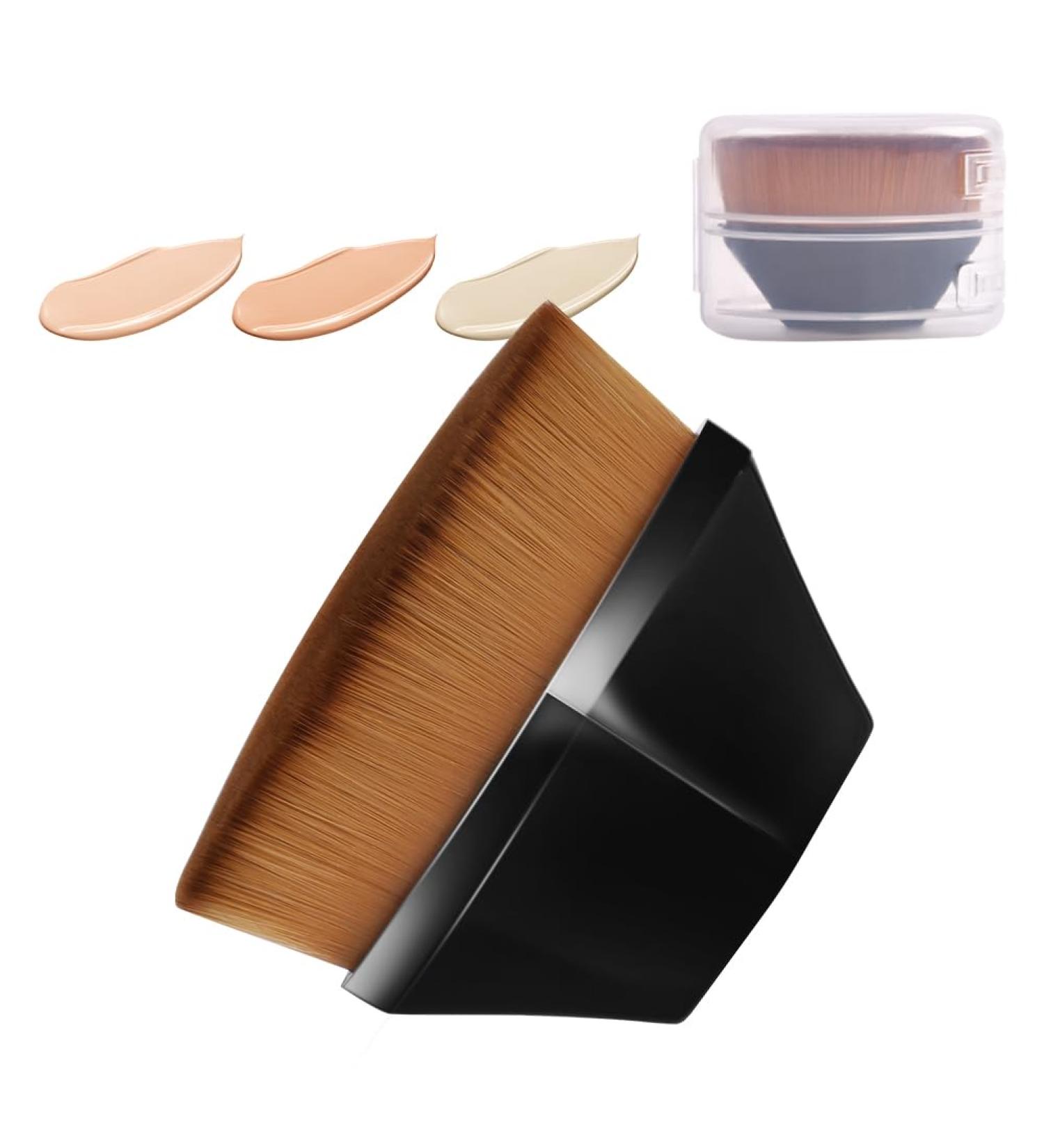 Auauy Foundation Brush - Flat Liquid Makeup Brush with Storage Box | Seamless Magic Blush Brush for Flawless Application - Portable Design (Black) - Buy Online on GoSupps.com