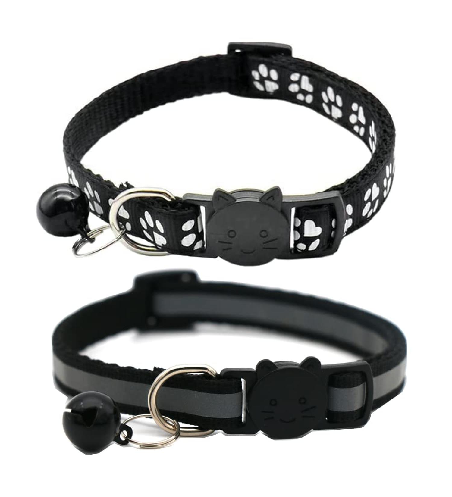 Hepplly 2-Pack Quick Release Reflective Cat Collars with Bell - Black Kitten Collars for Safe Stylish Pets | International Shipping Available - Buy Online on GoSupps.com