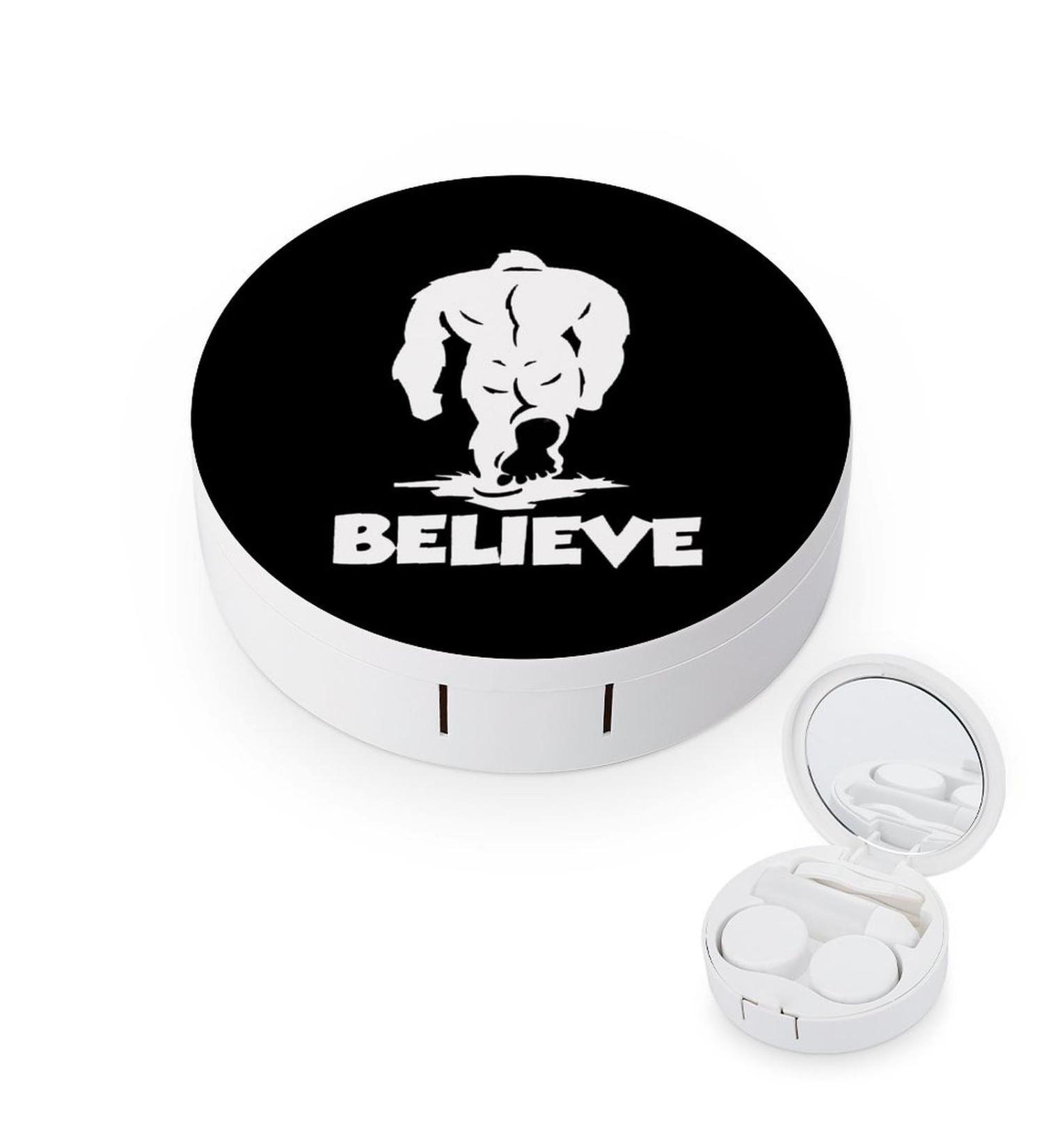 Bigfoot Believe Cute Contact Lens Case - Portable Round Storage Box with Mirror for Outdoor Travel - Buy Online on GoSupps.com