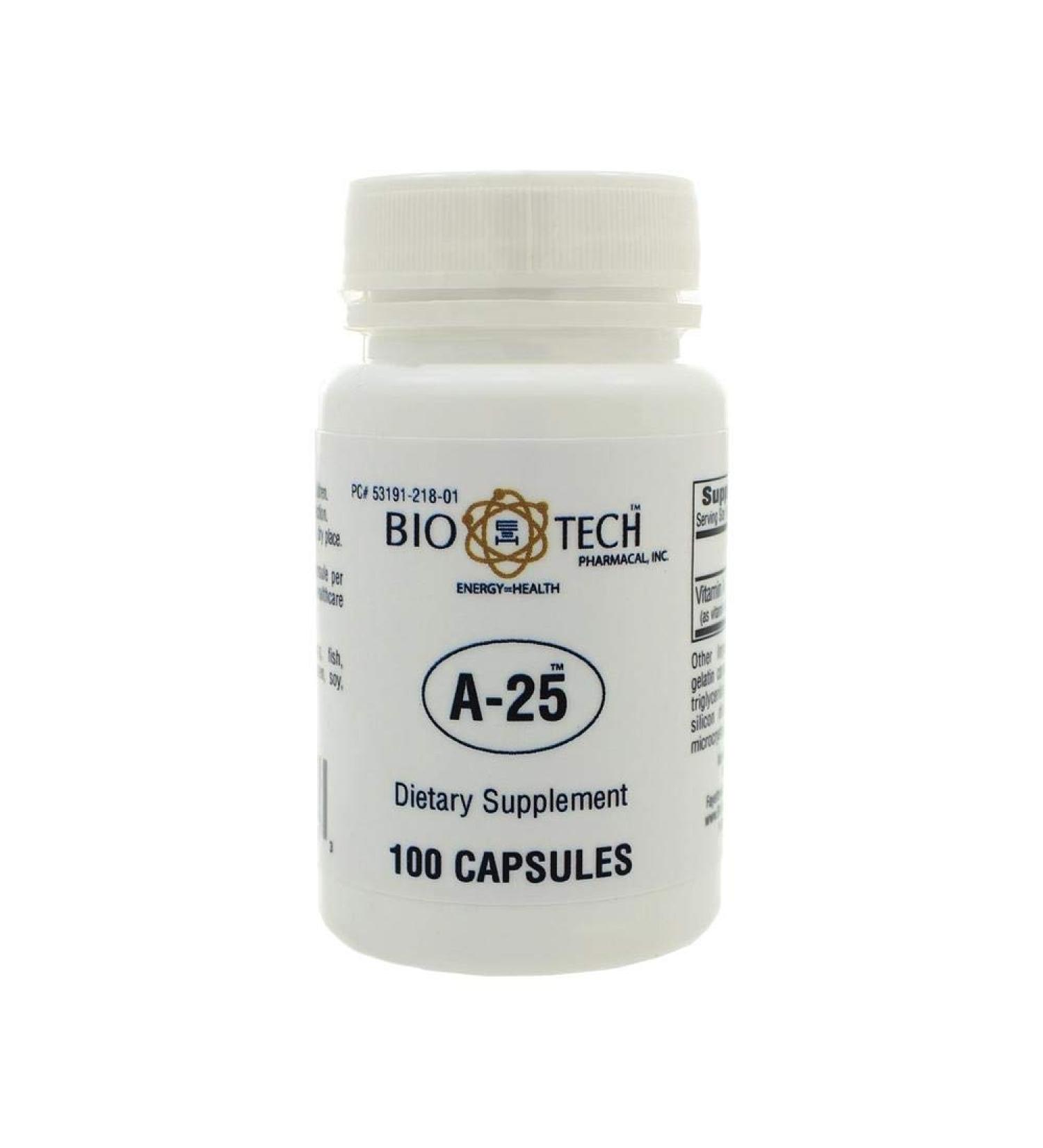 Bio-Tech Pharmacal A-25 Vitamin A 25,000 IU - 100 Capsules