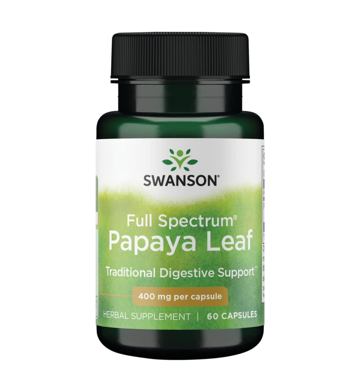 Swanson Full Spectrum Papaya Leaf 400mg 60 Capsules - Natural Digestive Support - Buy Online on GoSupps.com