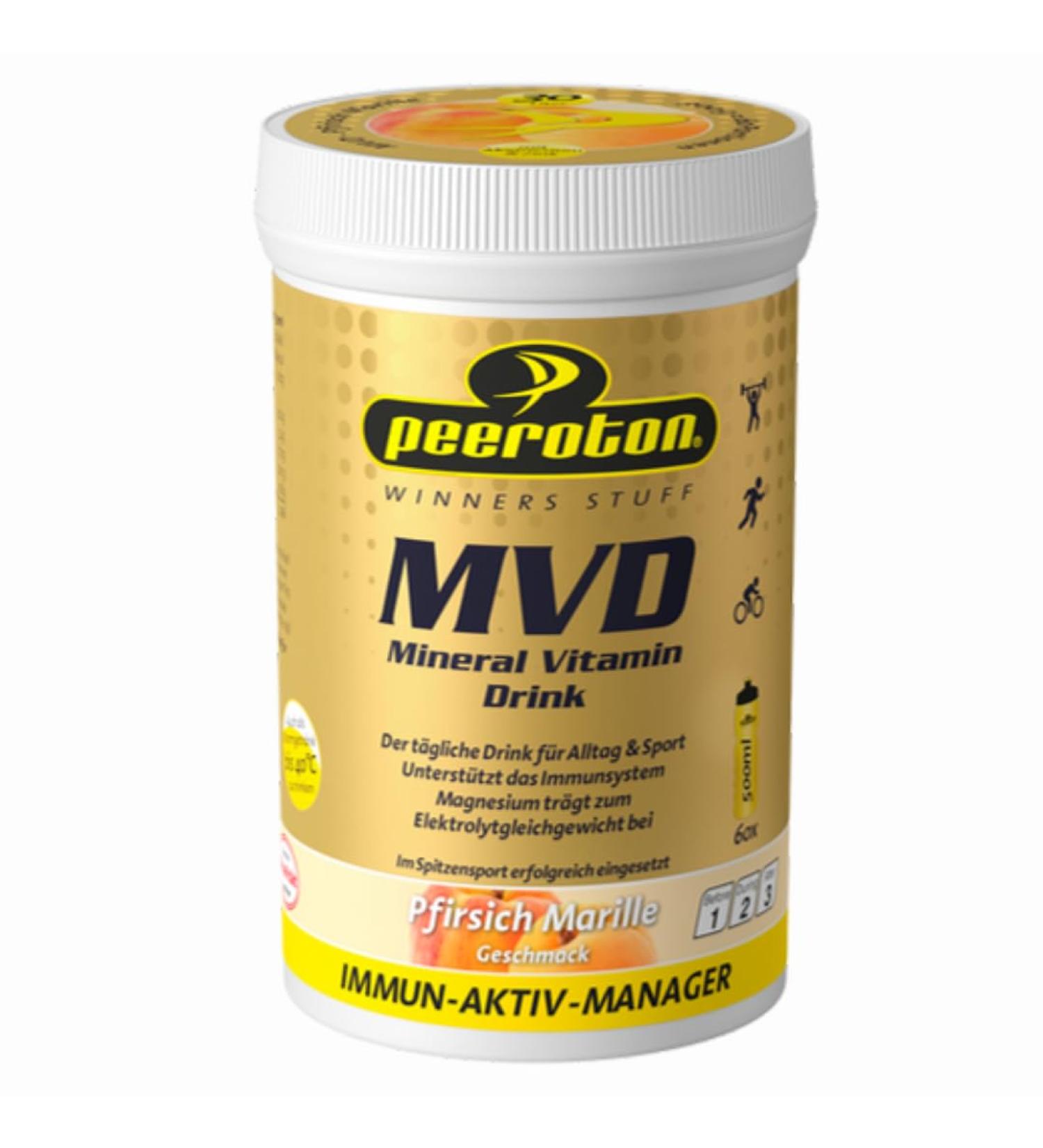Peeroton MVD Mineral Vitamin Drink - Peach Marille | Electrolyte Powder with Zinc Magnesium & Vitamin C | 300g - Strengthen Your Immune System - Buy Online on GoSupps.com