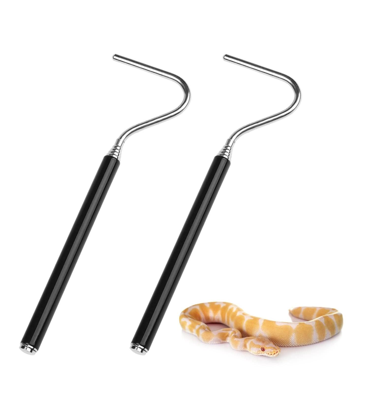 Lezevn 2Pcs Extensible Stainless Steel Snake Hook Retractable Reptile Hook Catcher Controlling Moving Hook Stick for Catching Handling Small Snake - Buy Online on GoSupps.com