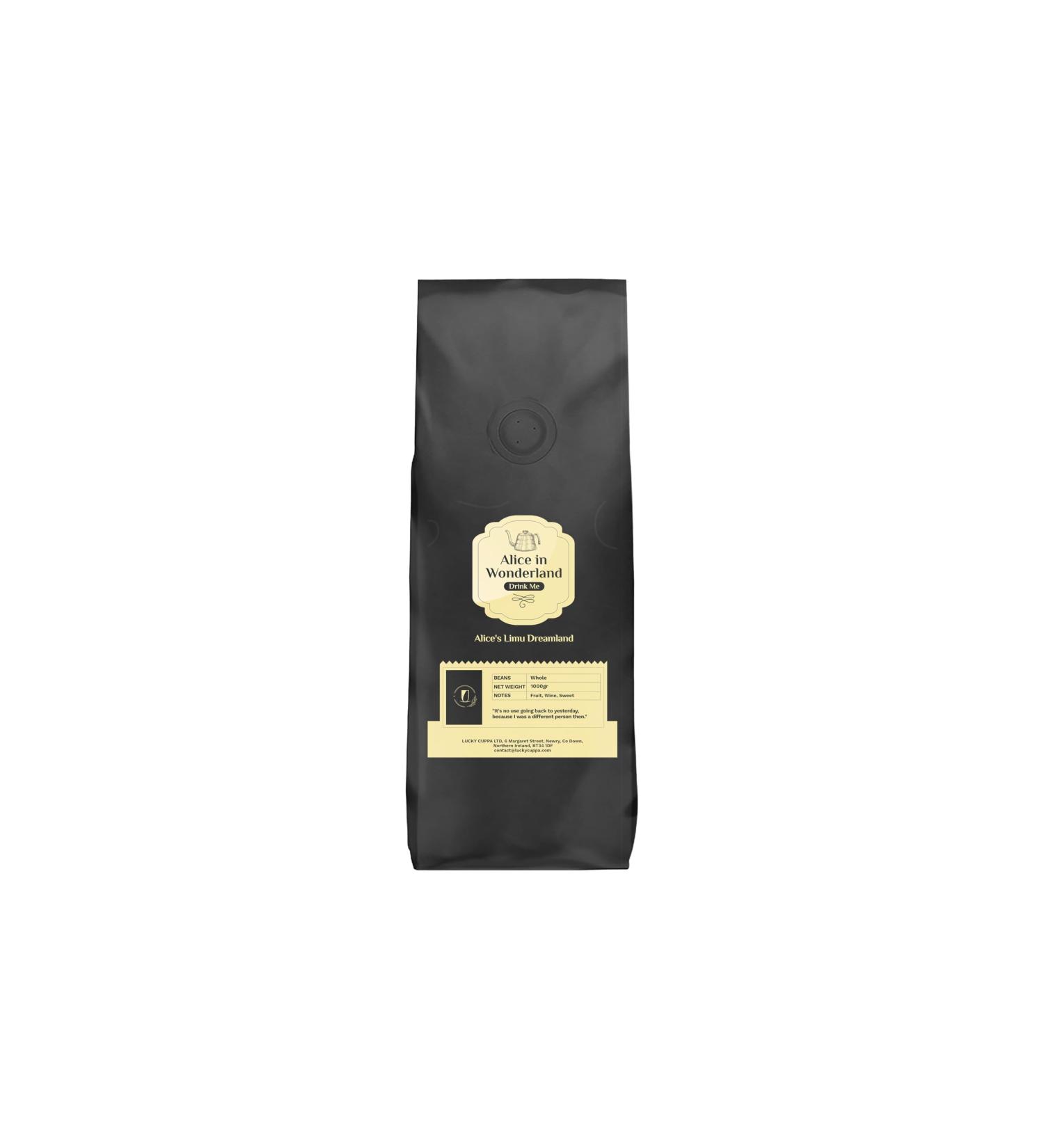 Lucky Cuppa's "Drink Me Potion" Alice's Limu Dreamland - Ethiopian Coffee Beans - Light Roast Whole Coffee Beans - Alice in Wonderland Gifts for Coffee Lovers - 1kg - Buy Online on GoSupps.com