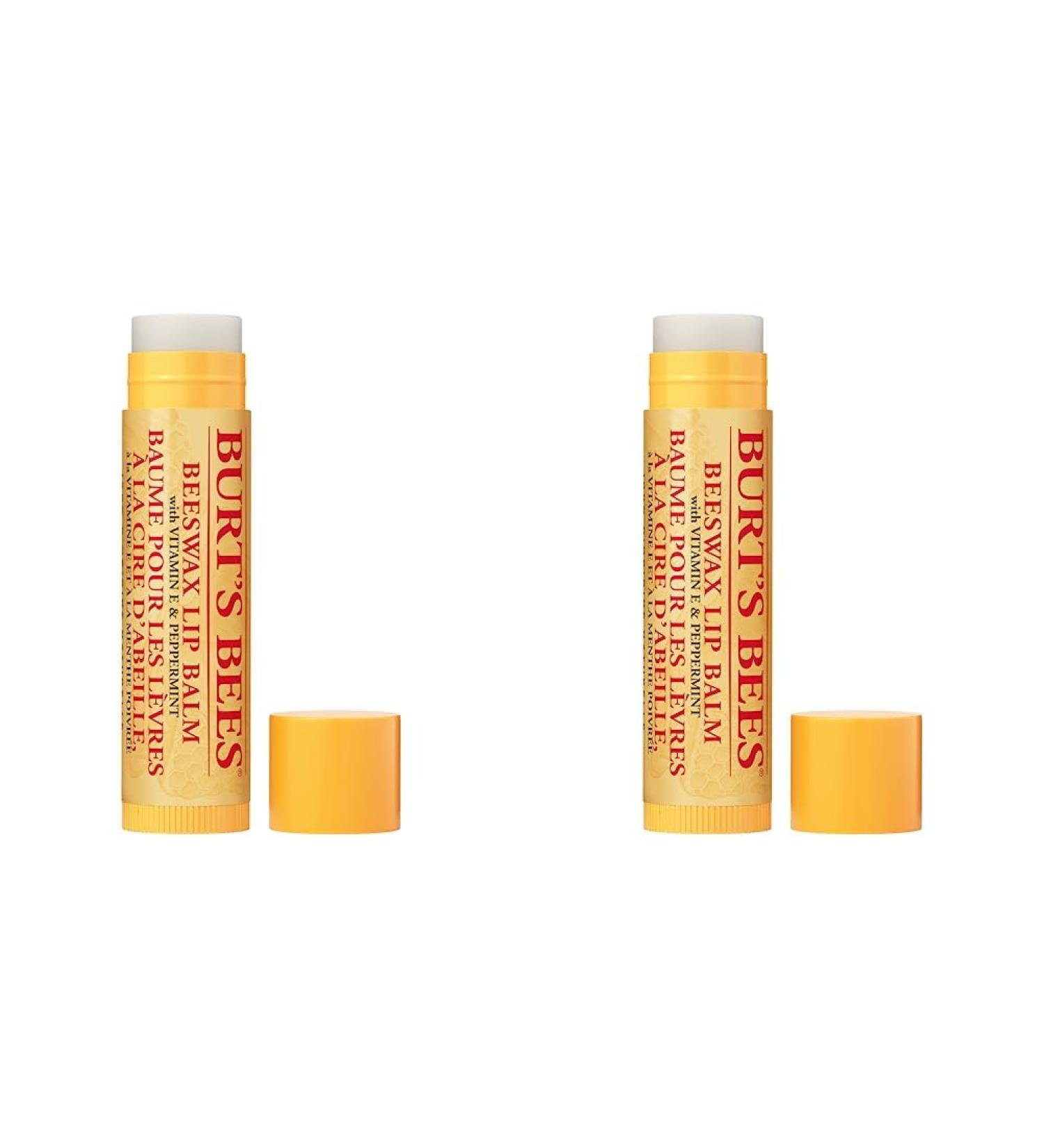 Burt's Bees 100% Natural Lip Balm Original Beeswax with Vitamin E & Peppermint Oil - 2 Pack (0.15 oz Each) | International Shipping Available - Buy Online on GoSupps.com