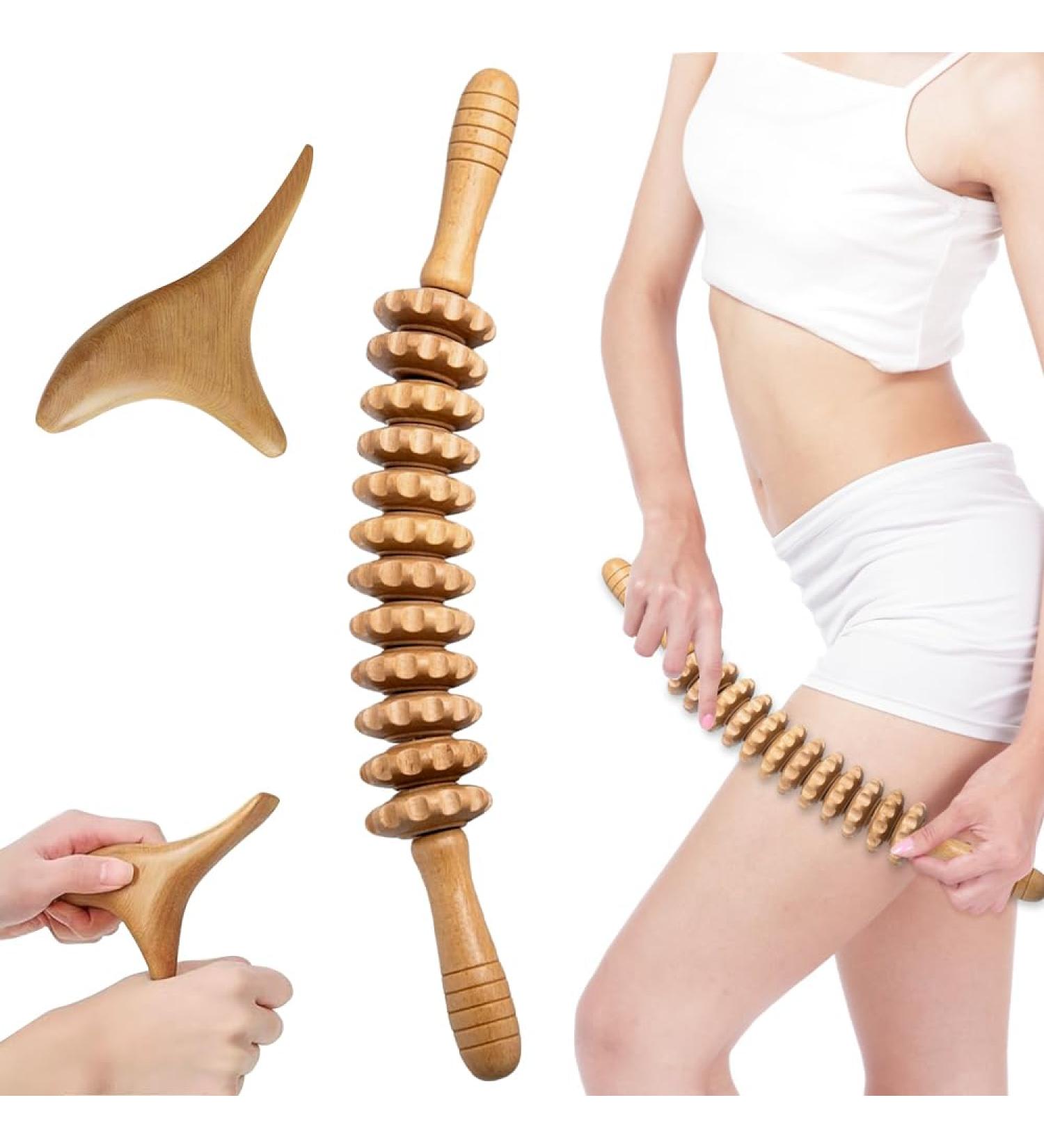 Riisoyu Wood Massage Roller Set - Fascia Trigger Point Relief Tool for Back Legs Neck & Muscle Relaxation - Buy Online on GoSupps.com