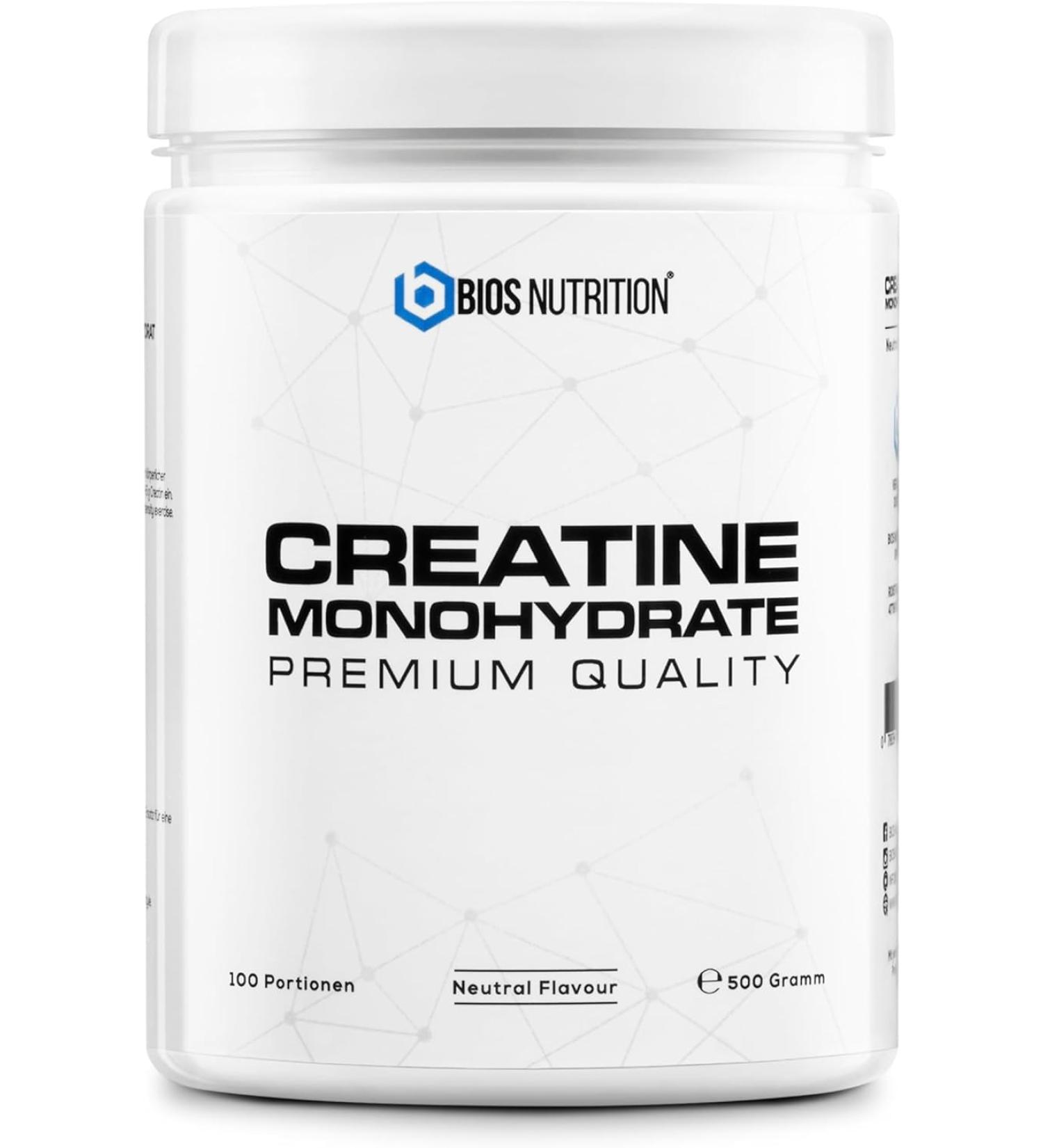 Creatine Monohydrate Powder 500 g Micronized & Highly Dosed Vegan & Neutral Taste BIOS Nutrition (Made in Germany)