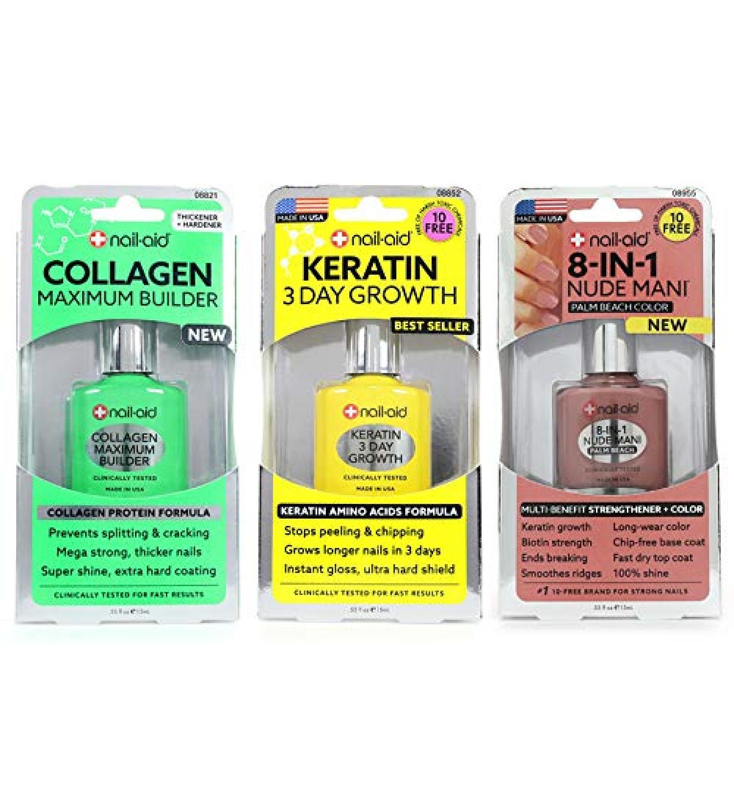 Nail-Aid 3pk Of Collagen Base + Keratin Growth + 8-in-1 Palm Beach, Neutral, N/A, 1.65 Fl Ounce