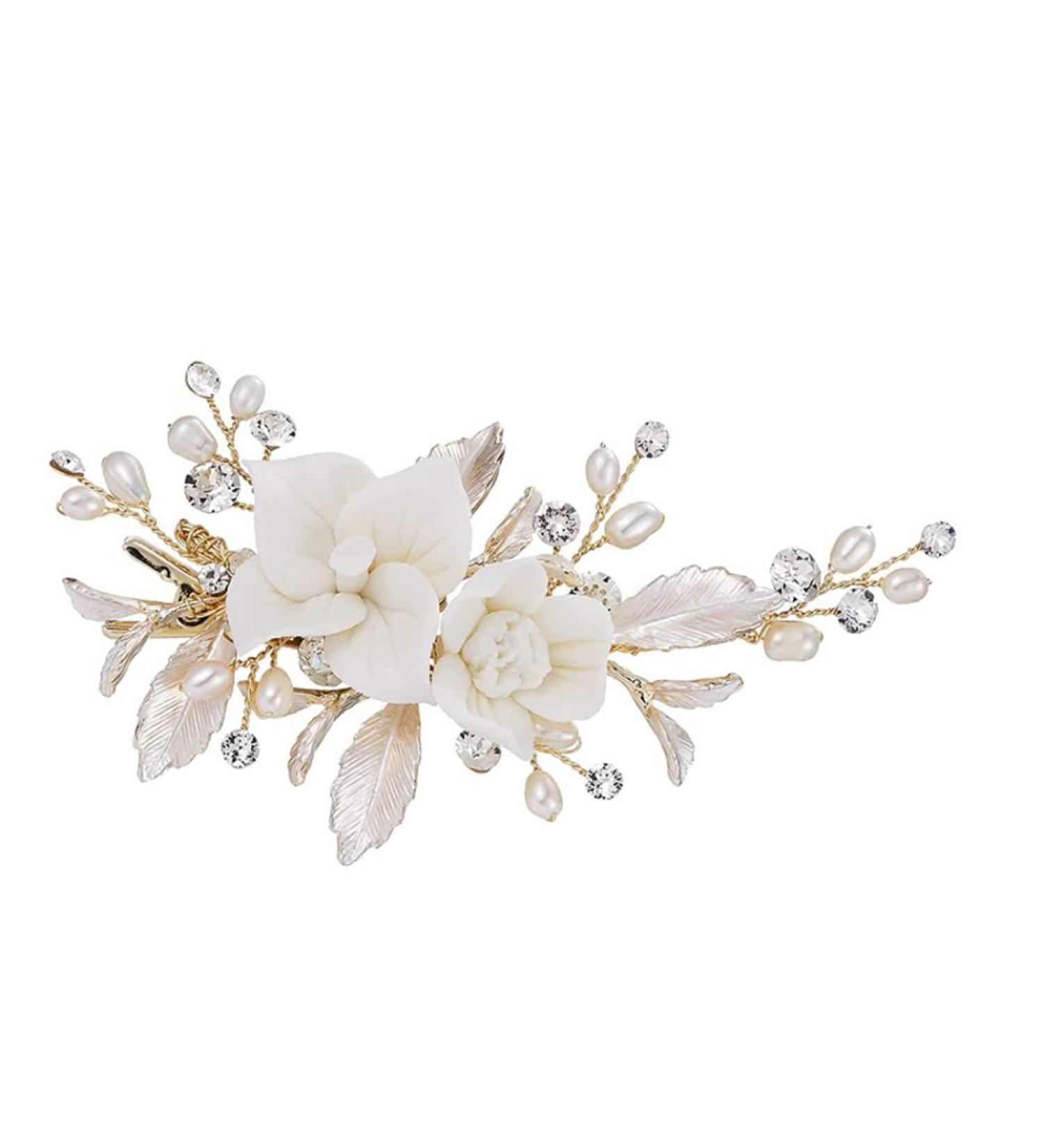 Bride Hair Clip Wedding Hair Clip Flower Wedding Hair Piece for Bride Hair Comb Barrette Bridal Hair Accessories Gold Bride Hair Clip - Buy Online on GoSupps.com