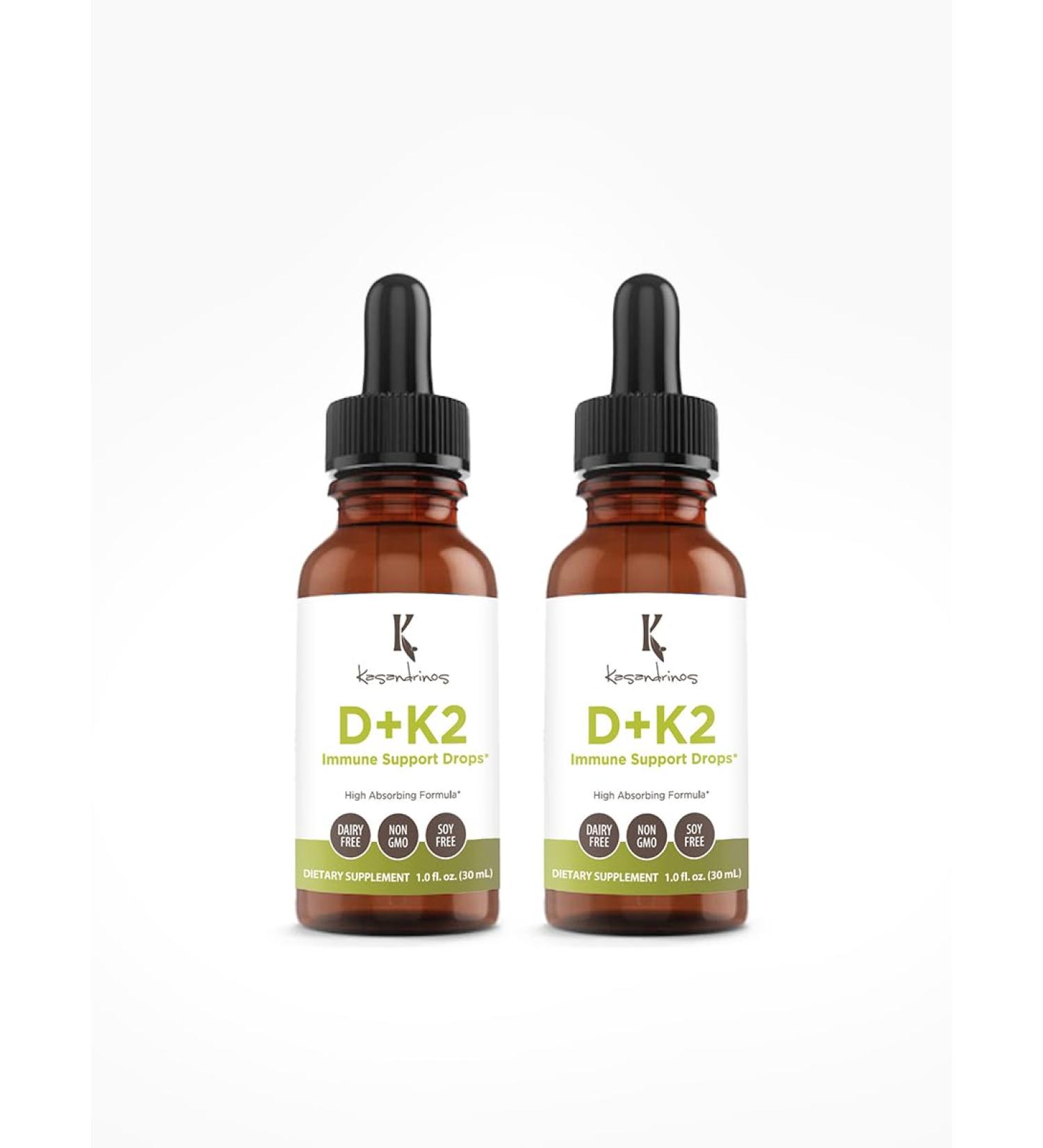 Kasandrinos Vitamin d3+k2 Bone Health Immune Support Supplement Vitamin D3 55mcg of 275% (2200 IU) per Serving Vitamin K2 28 mcg of 23% Hair Skin and Nails Vitamins -1 FL Oz (30 ml) Pack of 2 1 Fl Oz (Pack of 2) - Buy Online on GoSupps.com