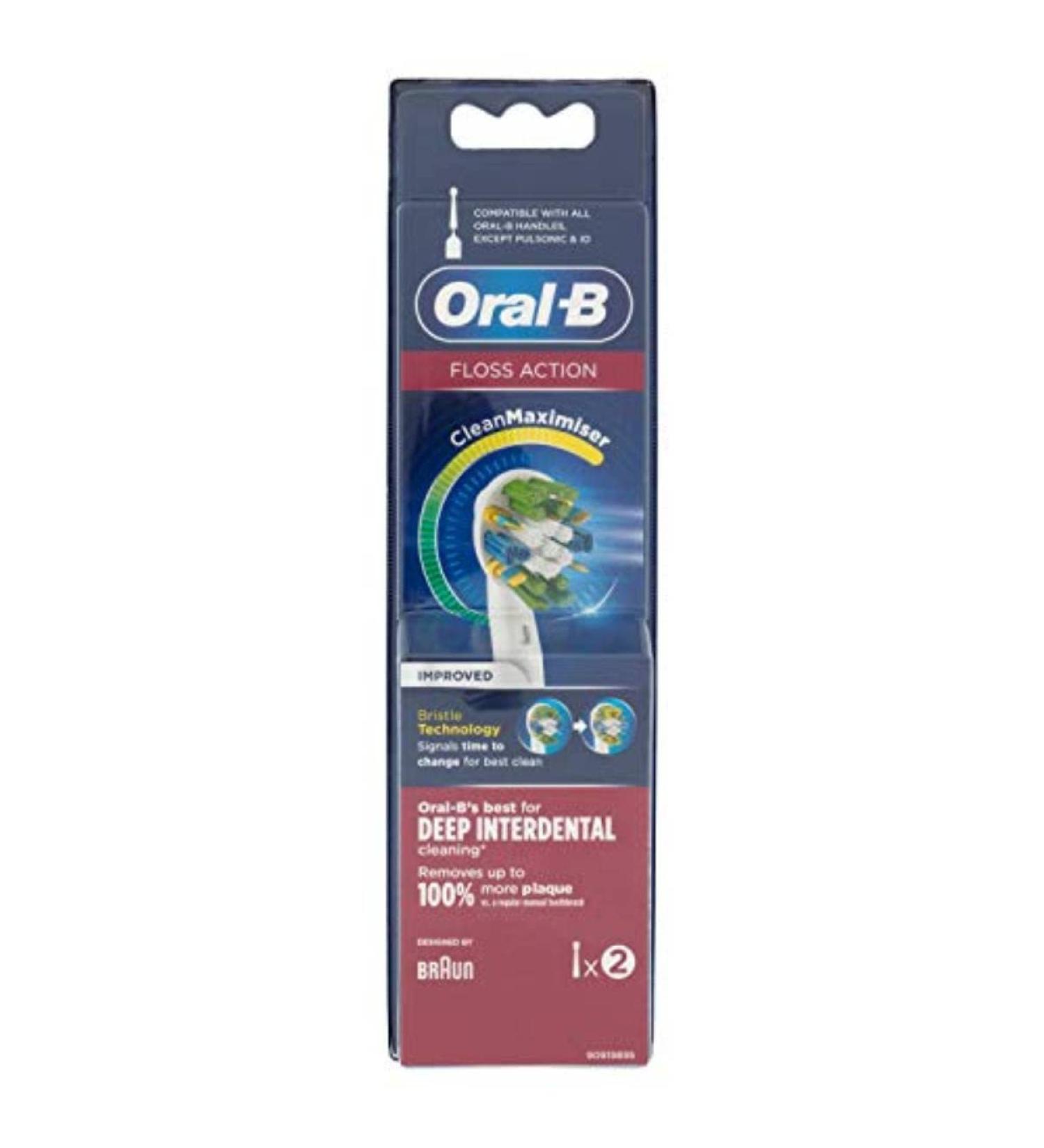 Oral-B FlossAction Brush Heads with CleanMaximiser Technology - Pack of 2 - Buy Online on GoSupps.com