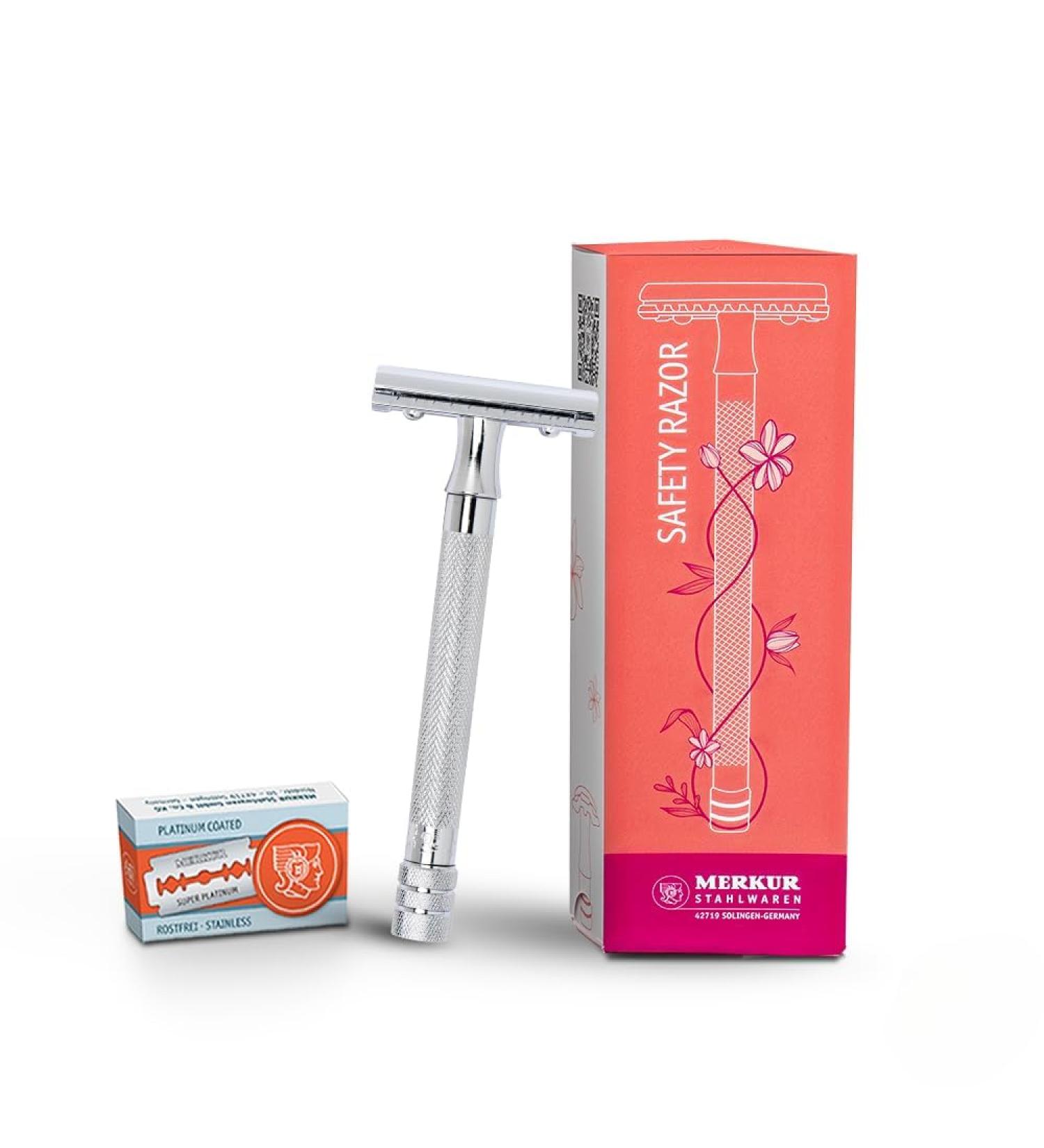 Buy MERKUR 24C Safety Razor for Women - Extra Long Handle 10 Double Edge Blades Chrome Finish - Made in Germany - International Shipping Available - Buy Online on GoSupps.com