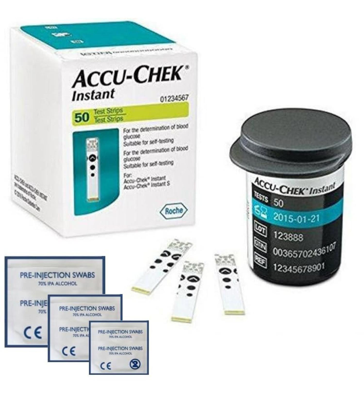 Accu Check Instant Blood Glucose Test Strips 50 Test Strips + Free Tetra-Sole 50 Alcohol Wipes (50 Test Strips + 50 Alcohol Wipes) - Buy Online on GoSupps.com