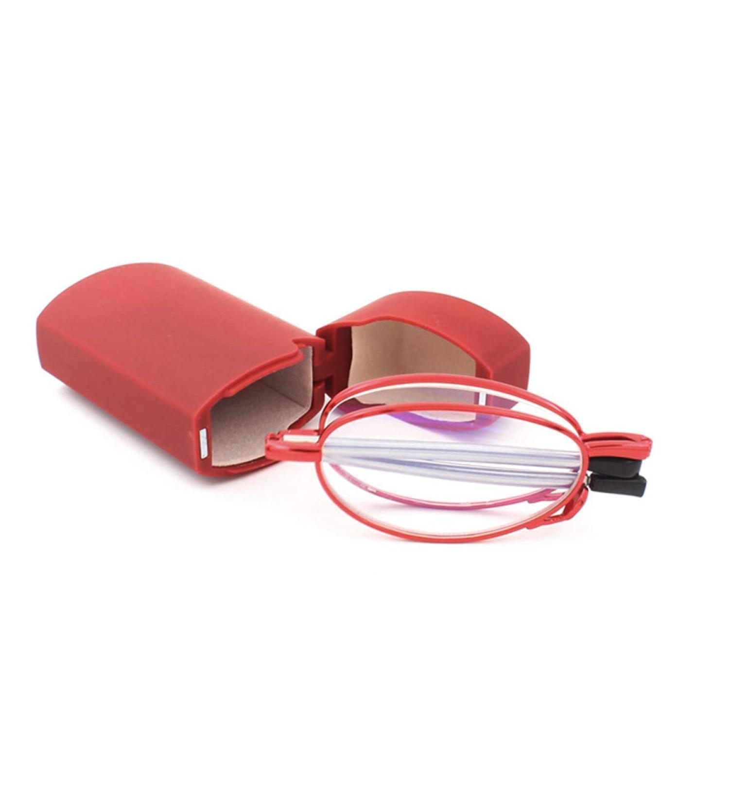 Cokobin Foldable Reading Glasses +1.5 - Stainless Steel Anti-Blue Light Aid for Men & Women - Hard Shell Case - Red - Buy Online on GoSupps.com